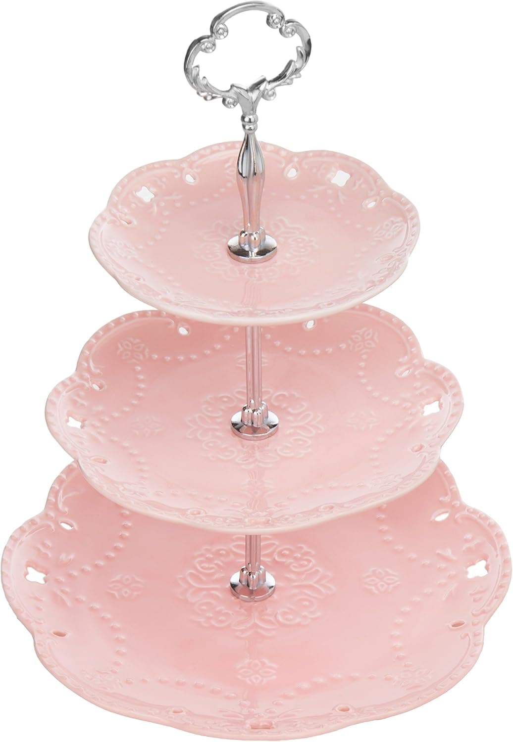 Antique Style Pink Ceramic 3-Tier Tea Party Cupcake Display Stand