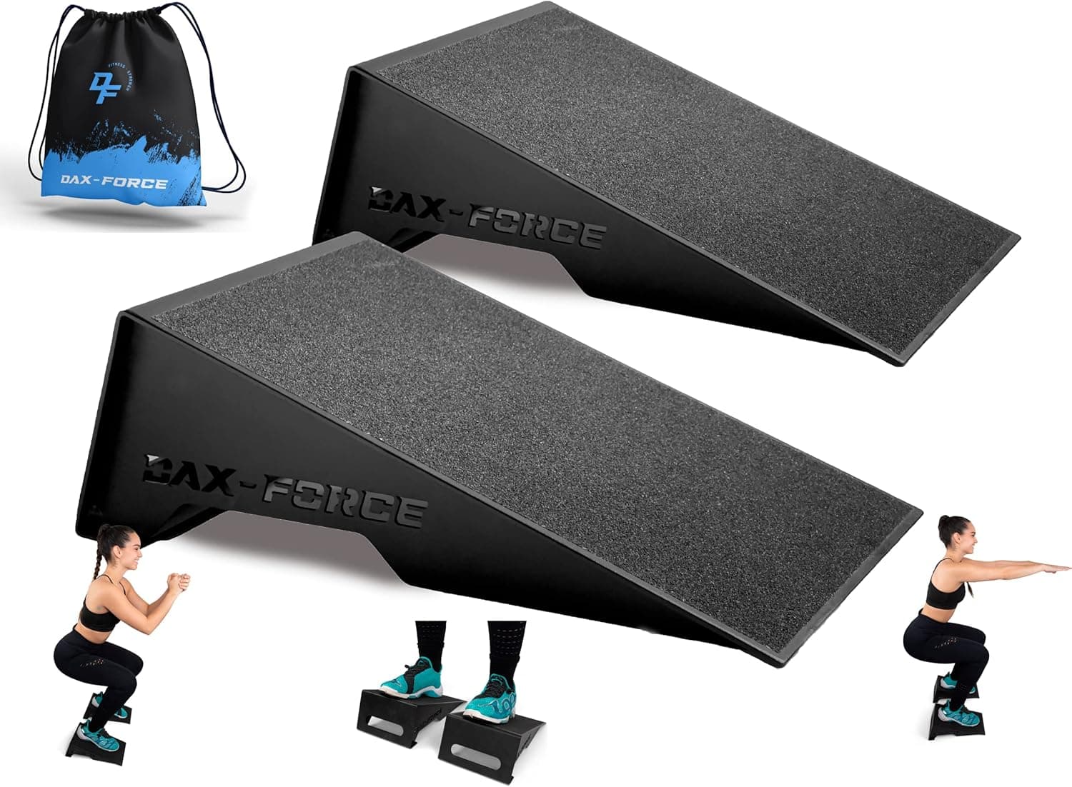 DAX-FORCE Nonslip Squat Wedge Block for Men & Women 2 Pack Professional - Textured Surface, Slant Board for Squats - Calf Raise Block for Heel Elevated Squat- Calf Raise Platform for Leg Training