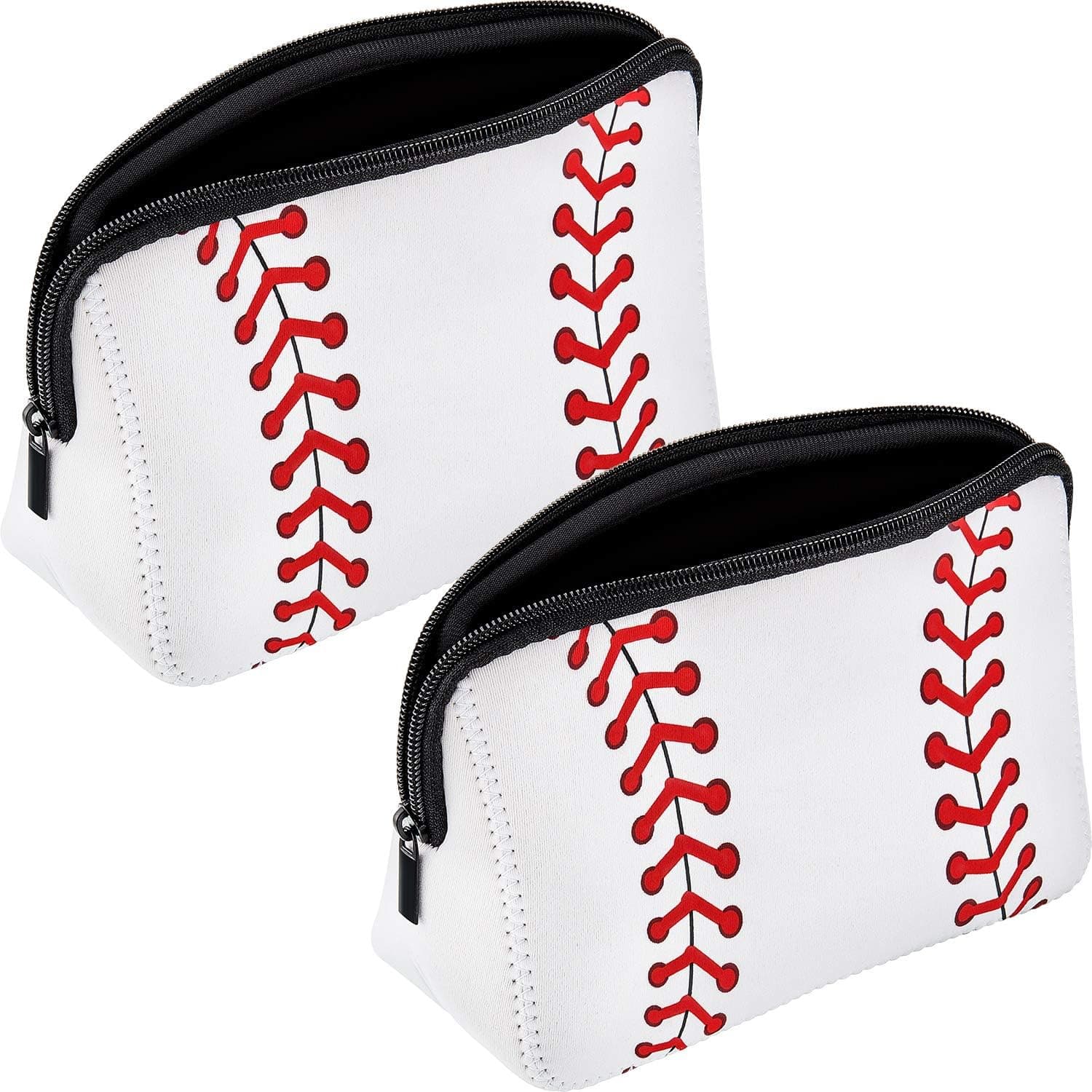 Boao 2 Pieces Softball Bag softball Print Makeup Bag Baseball Travel Cosmetic Pouch Bag Waterproof Neoprene Bag with Zipper (White, 10.24 x 5.12 x 3.7 Inch)