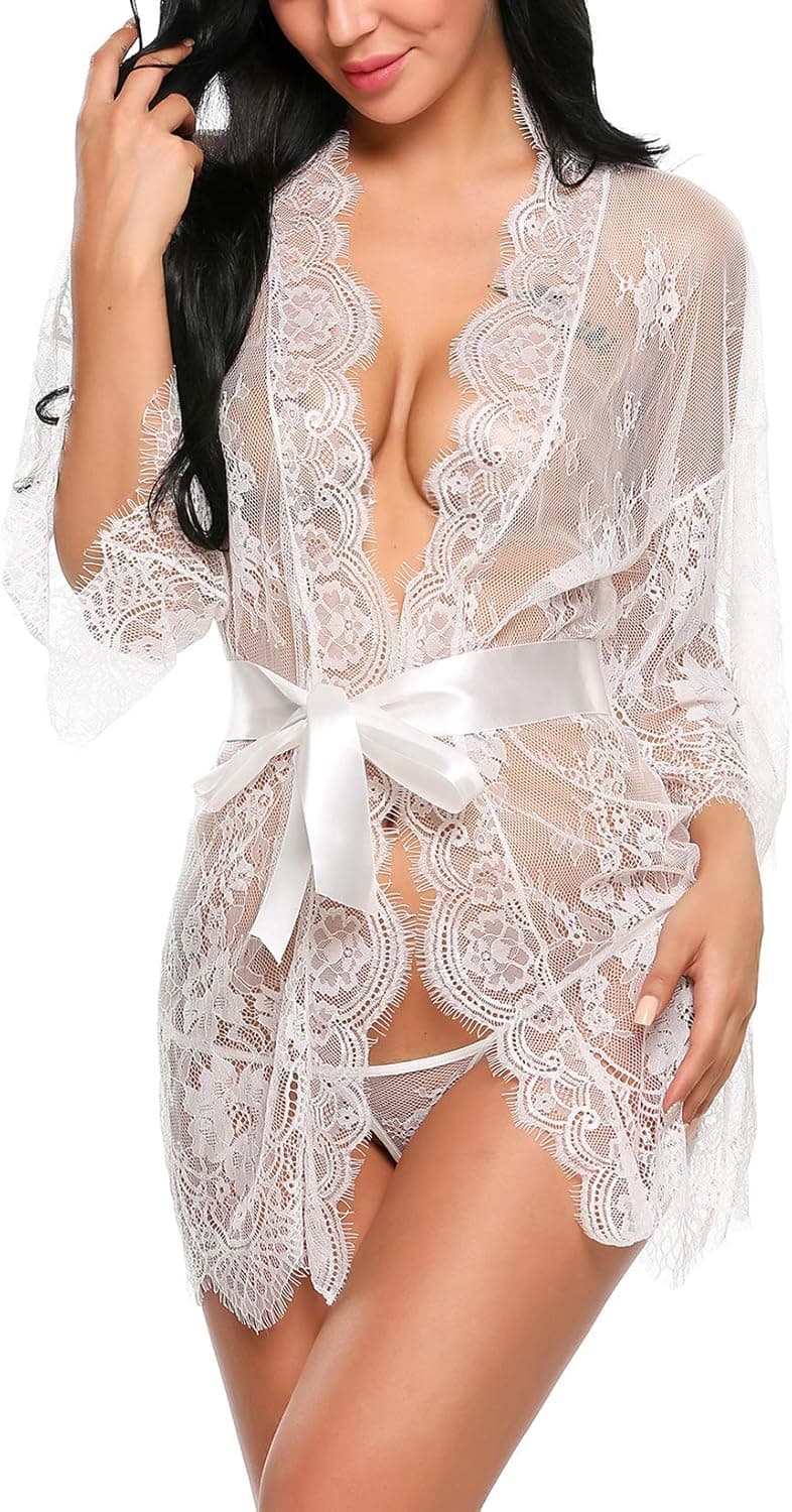 Avidlove Women's Lace Kimono Robe Babydoll Lingerie Mesh Nightgown S-5XL