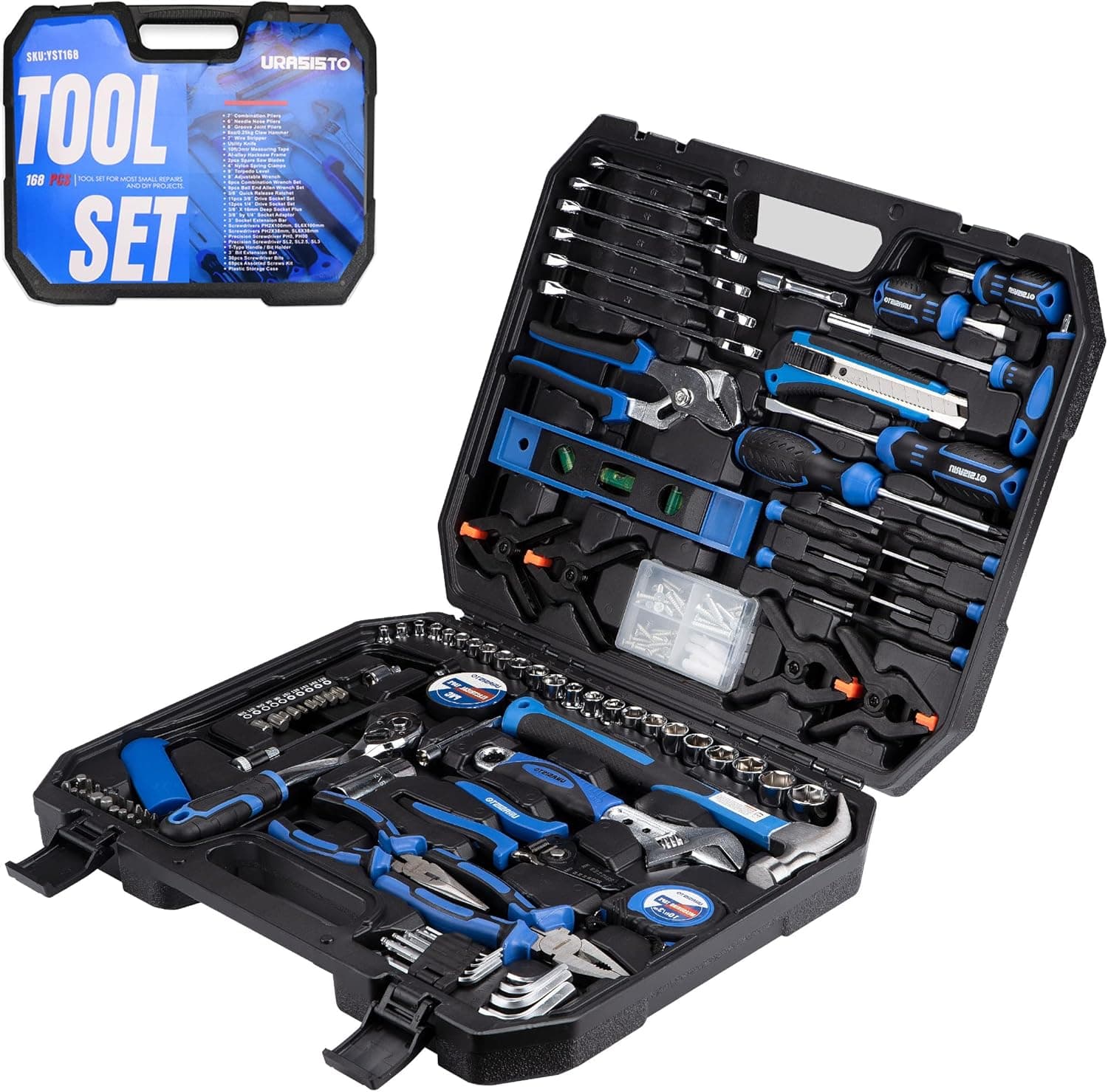 URASISTO Tool Set 168-piece Auto Repair & Home Maintenance Hand Tools kit for the Household, Office, Workplace & Workshop