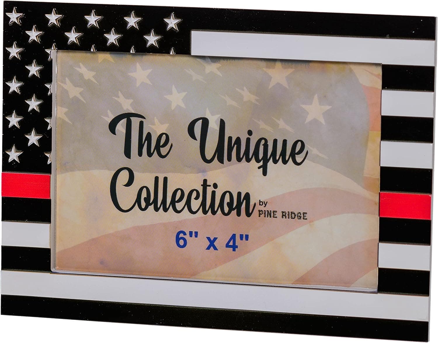 Pine Ridge American Flag Red Line Photo Frame, US Patriotic Tabletop Family Picture Frame for Army, Veterans, Police, Soldiers Home Decor