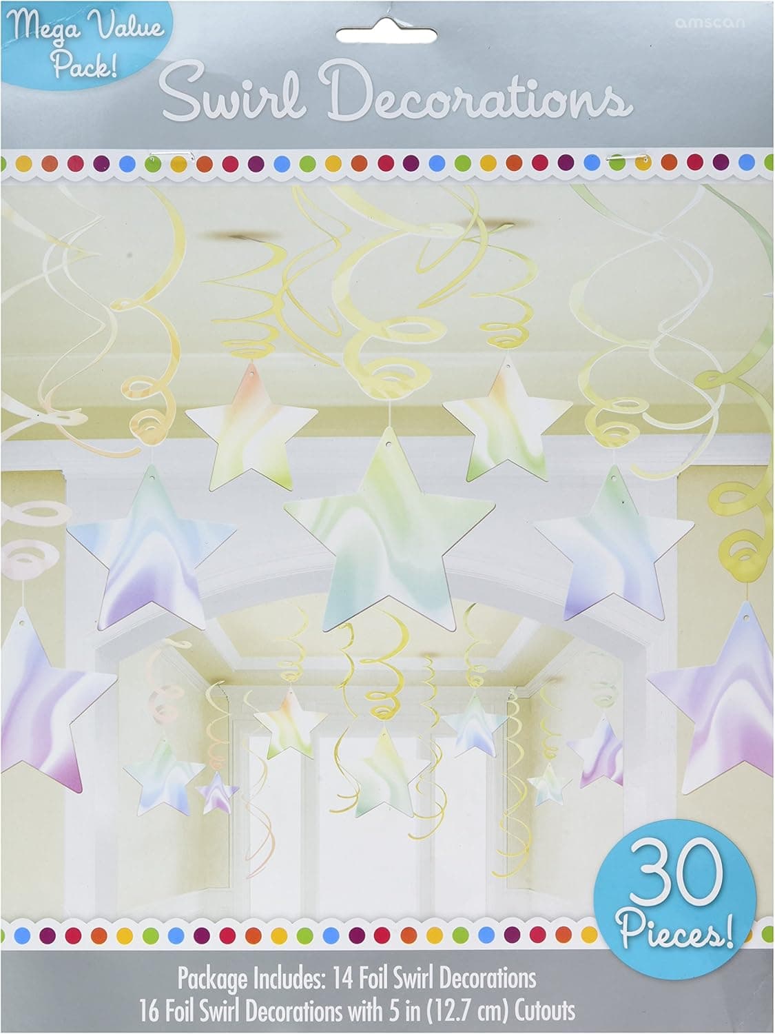 amscan Lustrous Iridescent Shooting Star Swirl Decorations Mega Value Pack, Multicolor