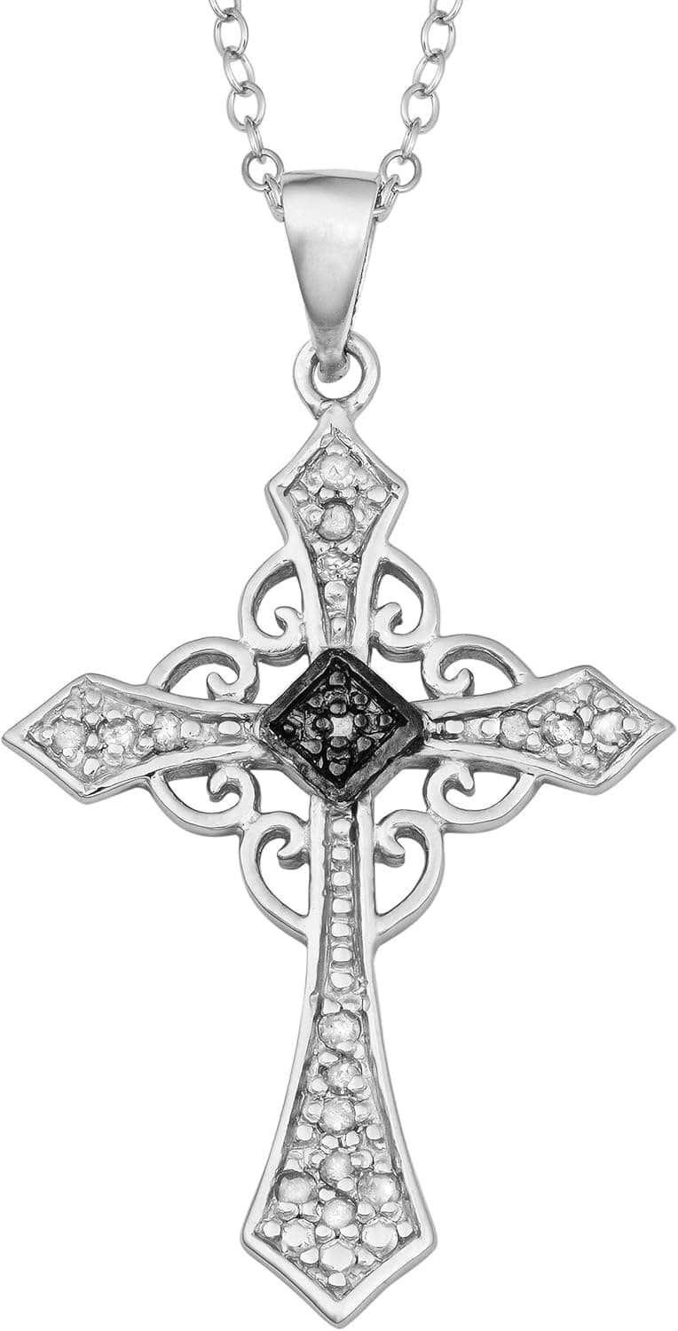 Kooljewelry Sterling Silver Diamond-Accent Celtic Cross Pendant Necklace (18 inch)