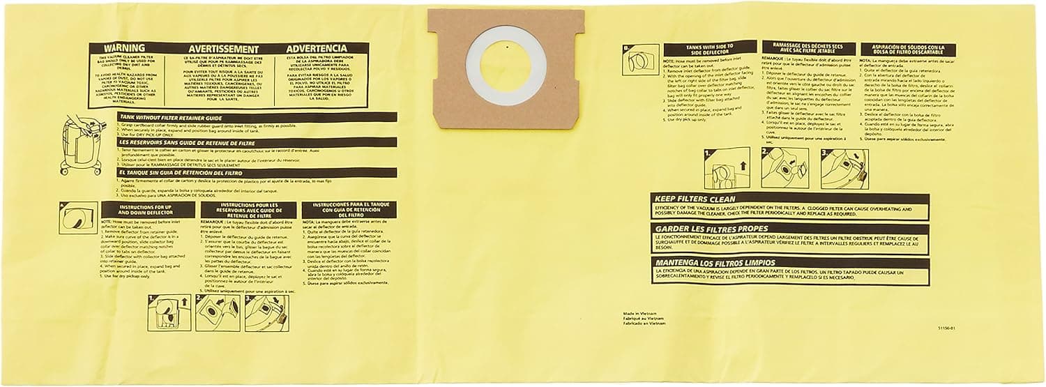 Shop-Vac 9190510 Genuine Collection Bags, 5 to 8 gallon, Yellow