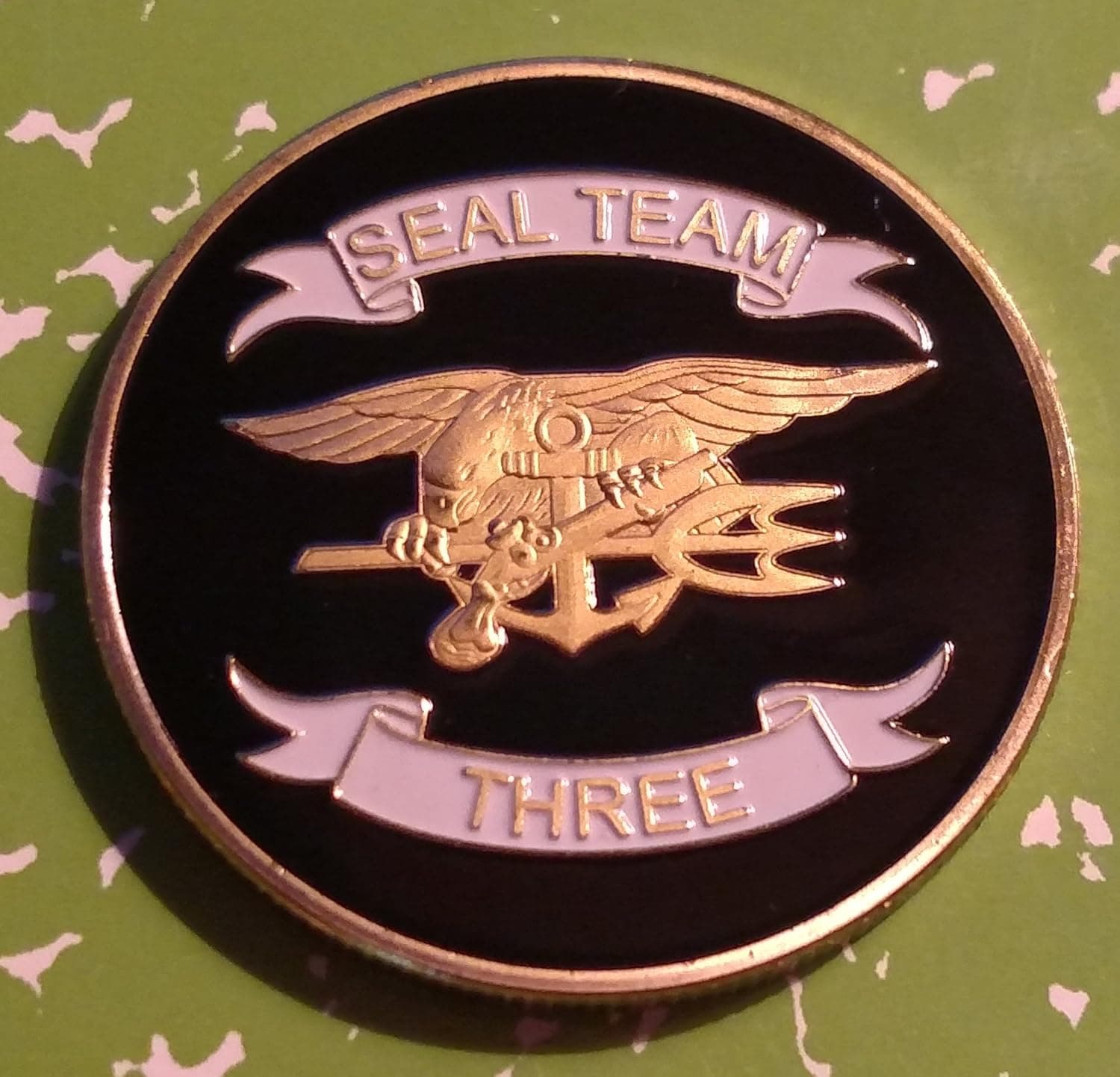 Navy Seal Team Three Military Challenge Art Coin