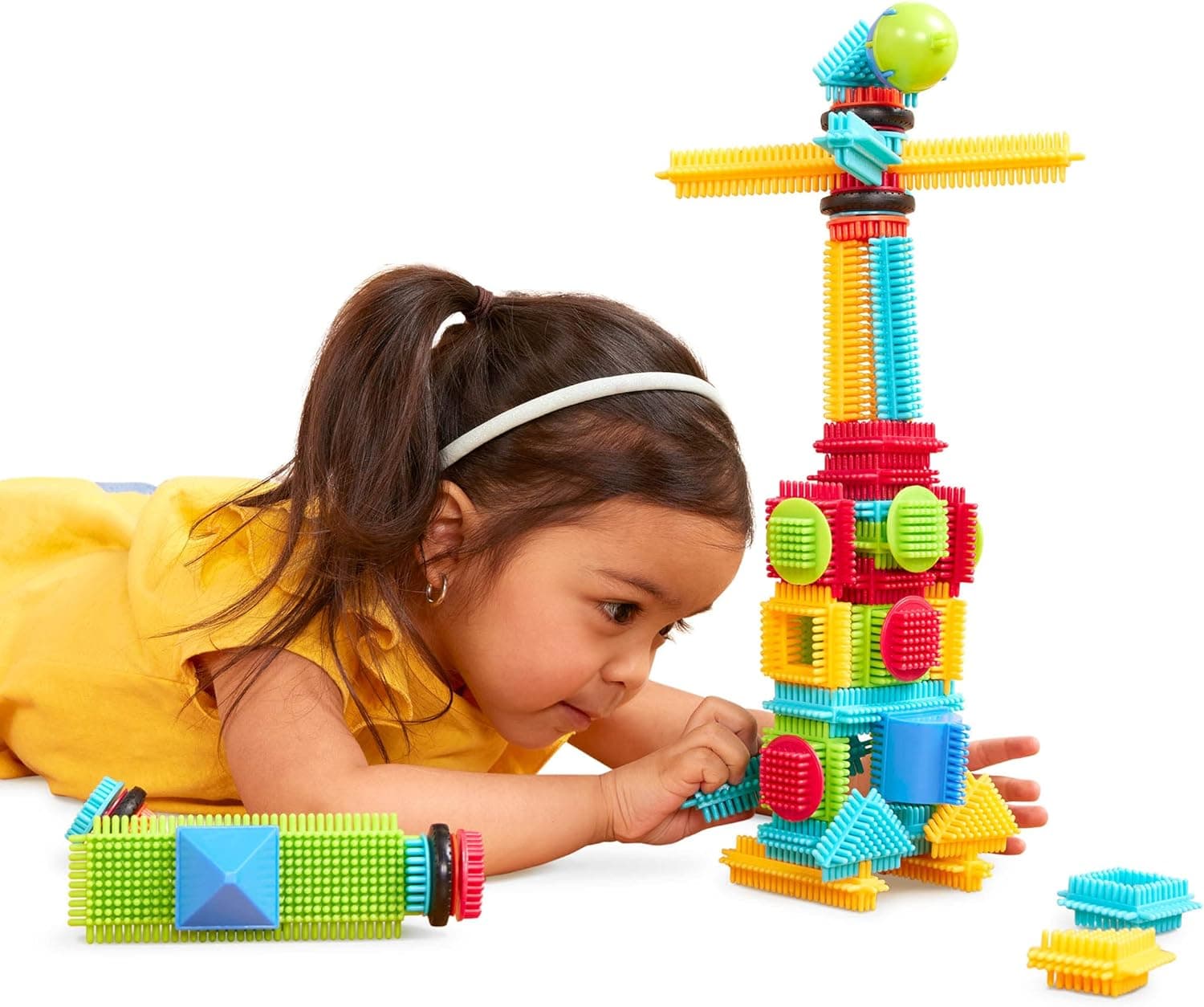 Bristle Blocks by Battat - STEM Building Blocks for Kids - Soft Developmental Toys - 56pc Playset – Basic Builder Box – For Toddlers and Children Aged 2 years + (68070)