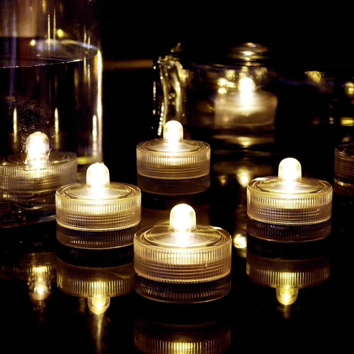 HL Submersible LED Light,Warm White Waterproof Flameless Candle Tealights,Underwater Pool Lights for Wedding Home Vase Festival Party Decoration 24pcs