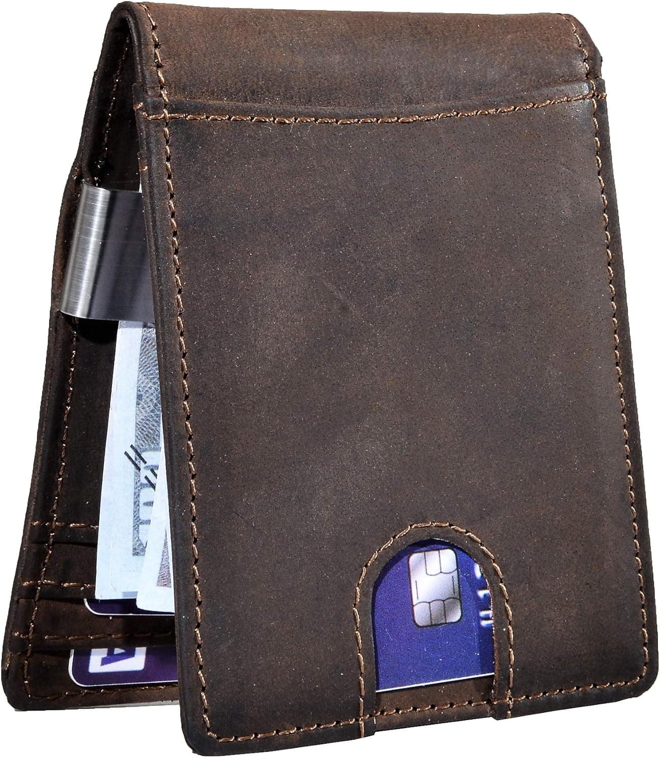 Easyoulife Men's RFID Slim Front Pocket Wallet with Money Clip Genuine Leather