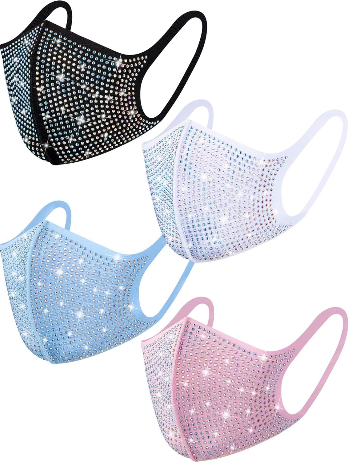 4 Pieces Rhinestone Mask Crystal Masquerade Nightclub Necklace Face Masks Jewelry for Women and Girls