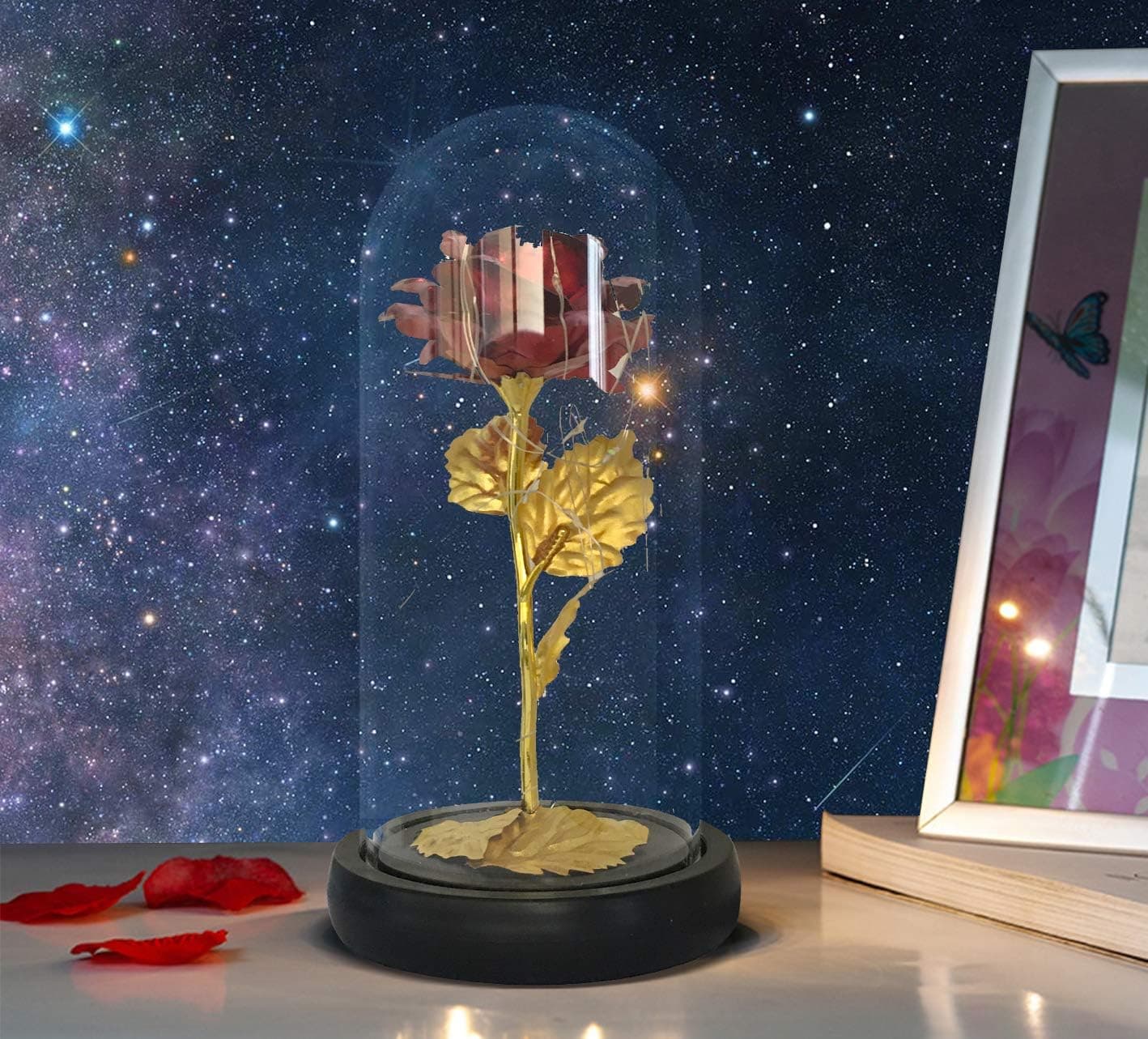 Tuban Mom Gift for Mothers Day,Colorful Artificial Flower 4pcs Golden Rose Galaxy Rose