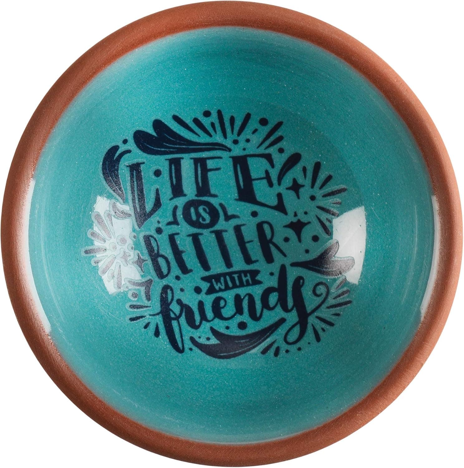 Life Is Better with Friends Teal 2.75 inch Terra Cotta Decorative Tabletop Trinket Tray