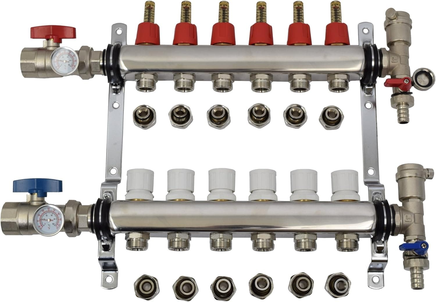 VIVO 6 Loop 1/2 inch Pex Manifold Stainless Steel Radiant Floor Heating Set, 6 Branch Kit (PEX-M12-6)