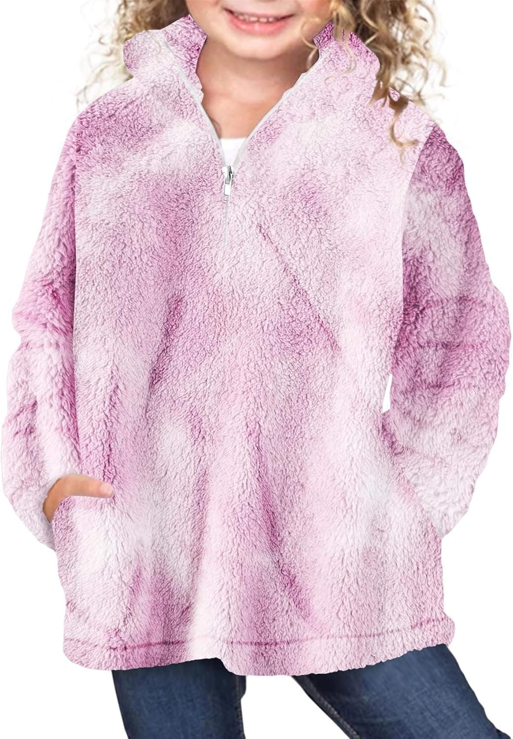 Makkrom Toddler Baby Girls Boys Sherpa Sweatshirt Turtleneck Fuzzy Fleece Winter Warm Soft 1/4 Zipper Pullover Outfits