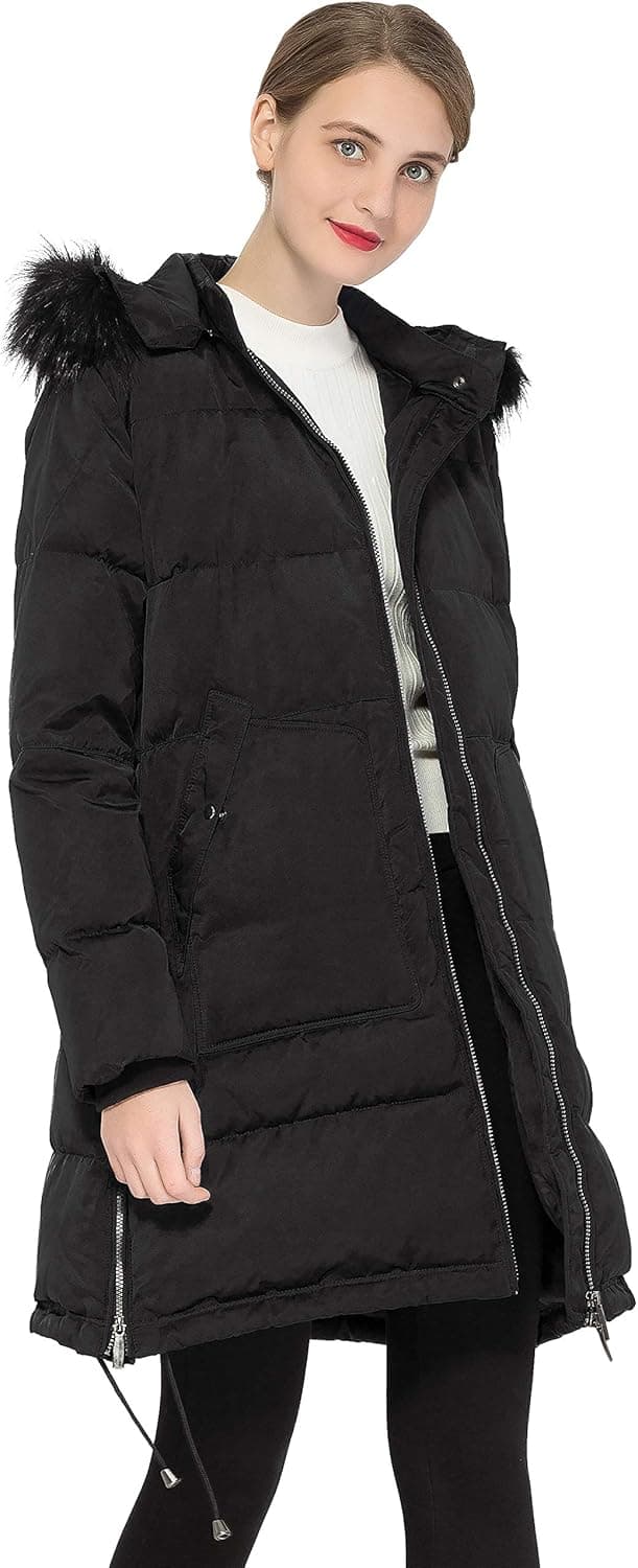 Orolay Women's Winter Long Down Coat Double Snap Puffer Jacket with Big Pockets