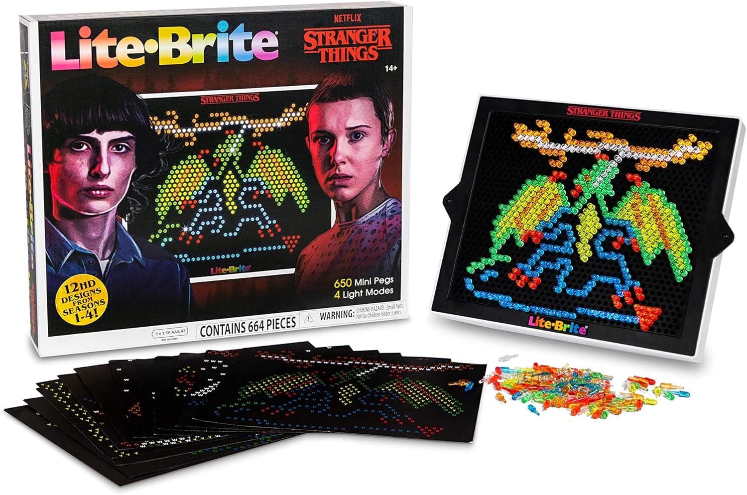 Lite Brite Stranger Things Special Edition - Best of 4 Seasons - Featuring Icons & Themes from The Netflix Series Includes High Definition Grid, 12 HD Templates, 650 Colorful Mini Pegs, Fans 14+