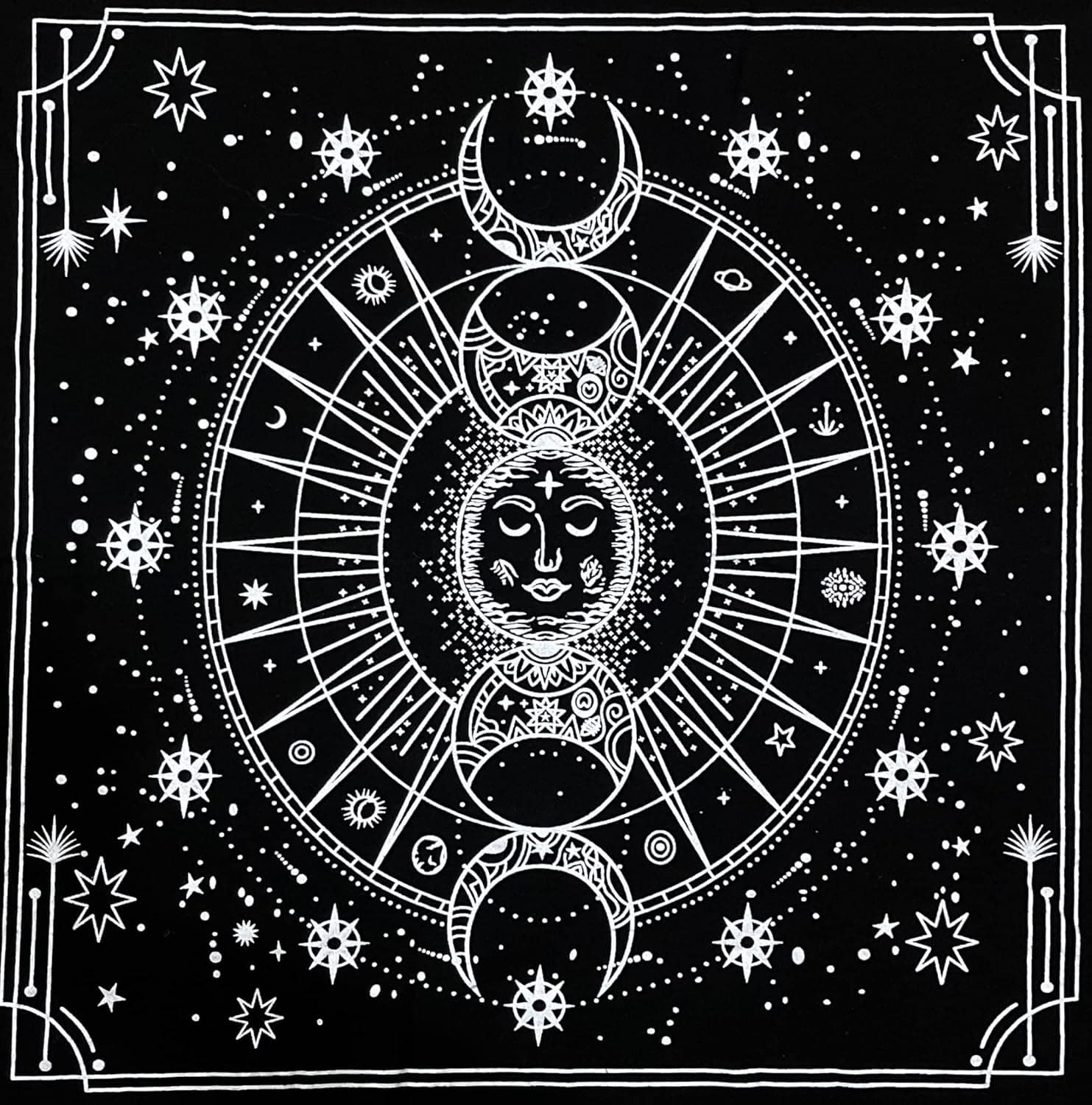 Indian Consigners Moon Phases Altar Cloth Celestical Tarot Deck Alter Square Wall Hanging Tablecloth Sacred Place Home Décor Moon Faces 18 by 18 Sacred Cloth (Moon Phases)