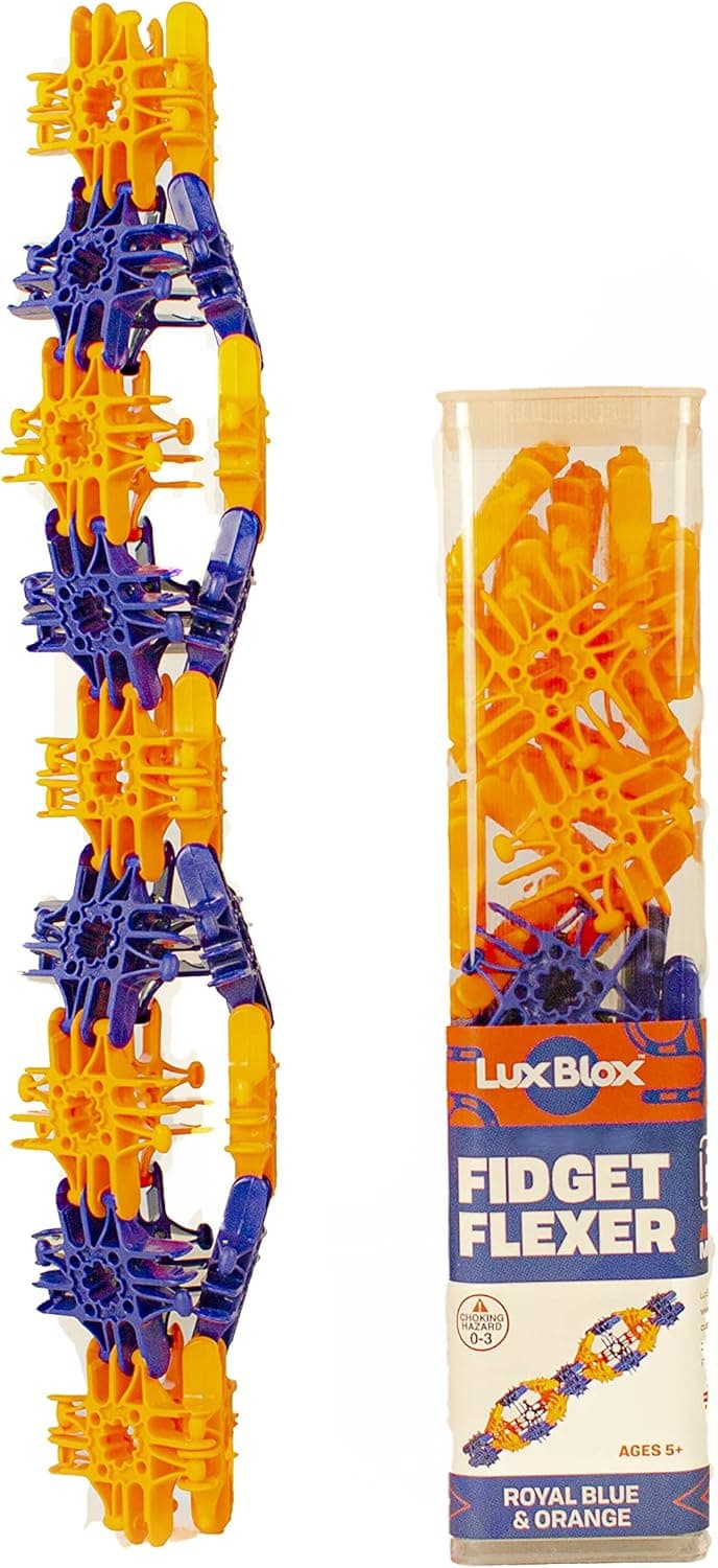 Lux Blox Orange and Blue Fidget Flexer Set (30 Pieces) Flexible and Versatile Construction Blocks