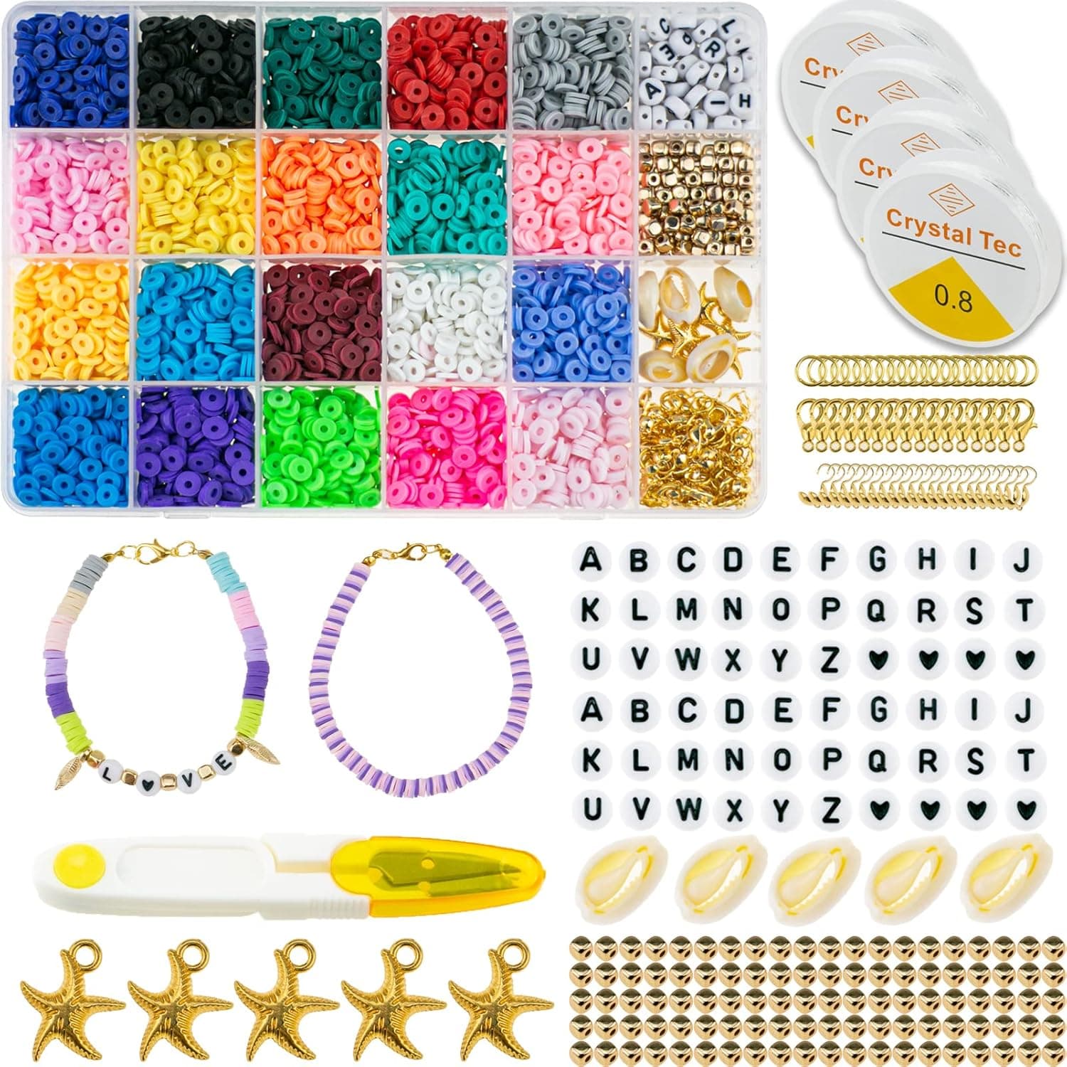 Clay Heishi Beads,4200 Pcs Polymer Clay Flat Beads Kit for Bracelets Making,20 Colors 6mm,KeySee DIY Kit for Bracelets, Necklaces, Earrings, Pendants,Bracelets Making Kit Gift