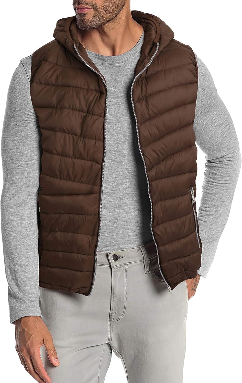 Ma Croix Mens Lightweight Puffer Vest Alternative Down Quilted Hiking Parka with Hood