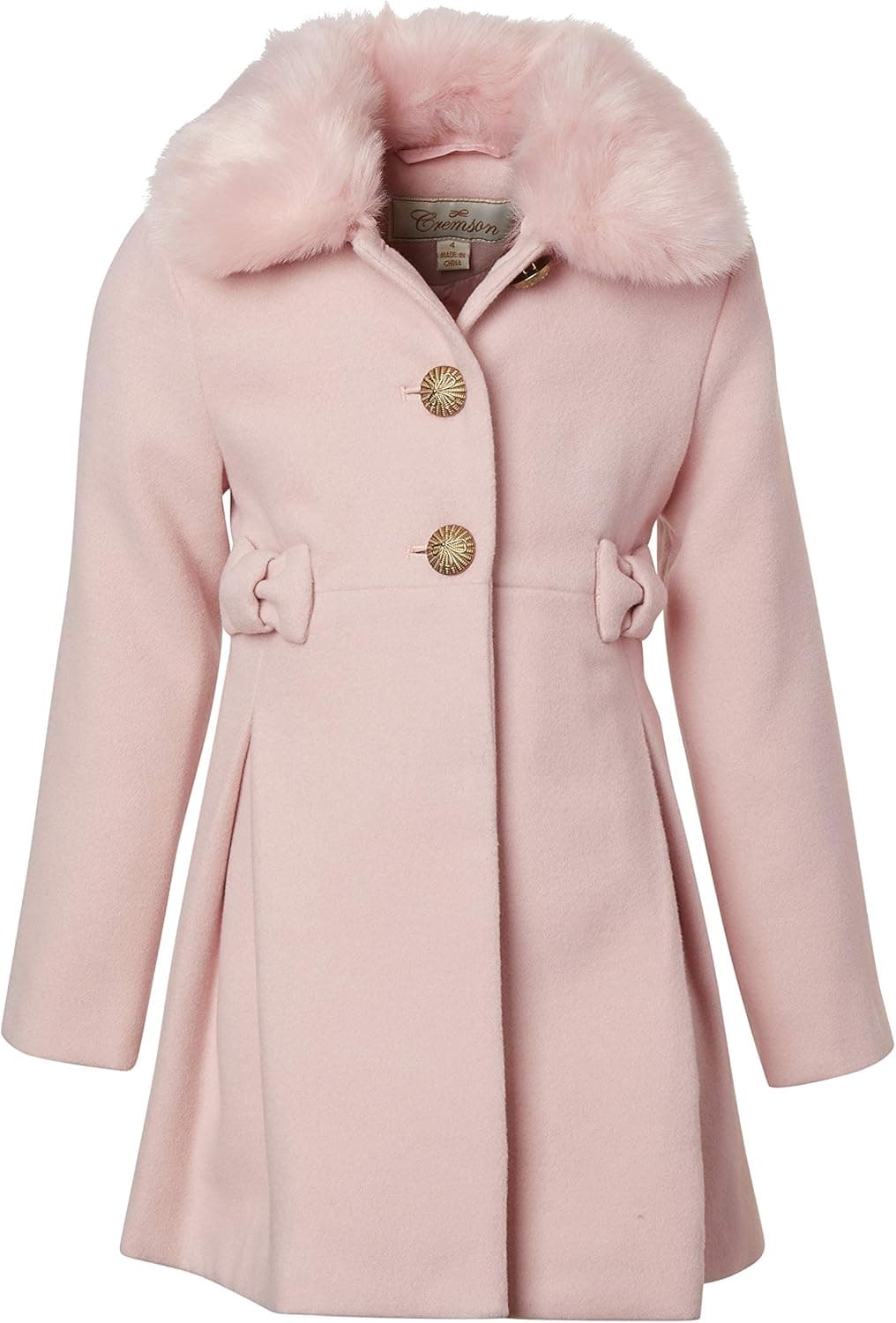 Cremson Girl Wool Look Winter Princess Bow Dress Pea Coat Jacket Faux Fur Collar