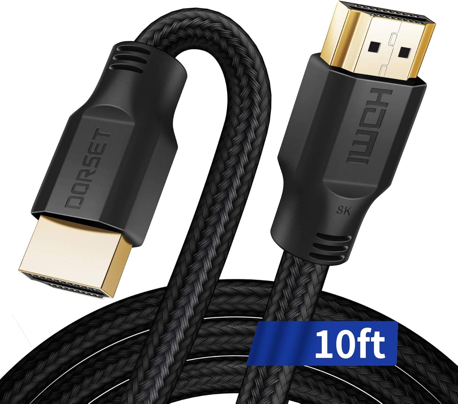 Dorset 8K HDMI 2.1 Cable 48Gbps 10FT/3M, Ultra High Speed HDMI Nylon Braided Cord, 4K@120Hz 8K@60Hz DTS:X, HDCP 2.2 2.3 HDR 10 Compatible with Laptop Monitor PS5 PS4 Xbox One Fire TV Apple TV & More