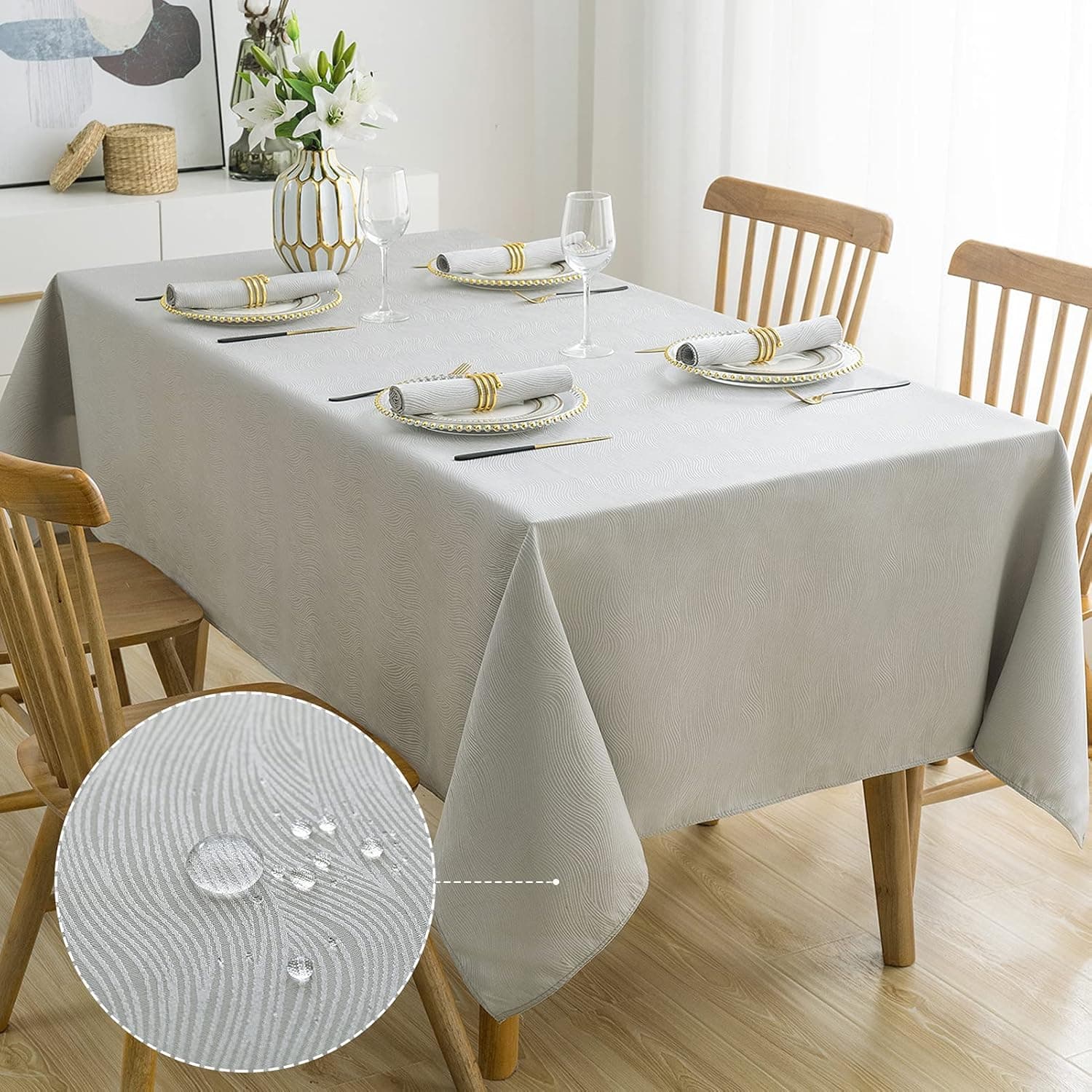 Lipo Grey Tablecloth Fabric Jacquard - Waterproof Table Clothes for Rectangle Tables 52x70 Wrinkle Oil Free-Outdoor Parties Dinning Table Covers Kitchen Decor-Light Grey Table Cloths Rectangle 52 X 70