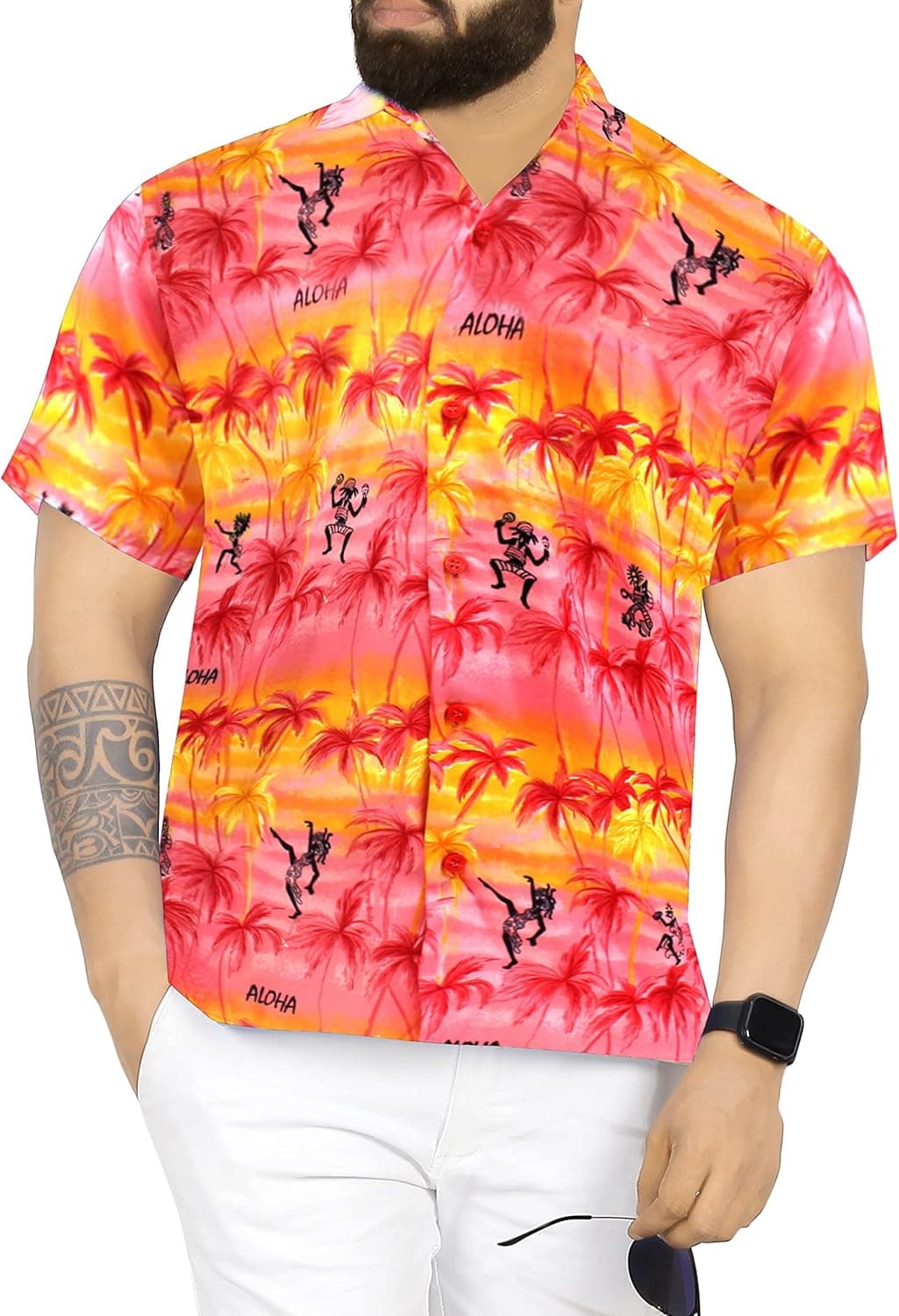 LA LEELA Men's Hawaiian Shirt Short Sleeves Printed Button Down Summer Beach Dress Shirts