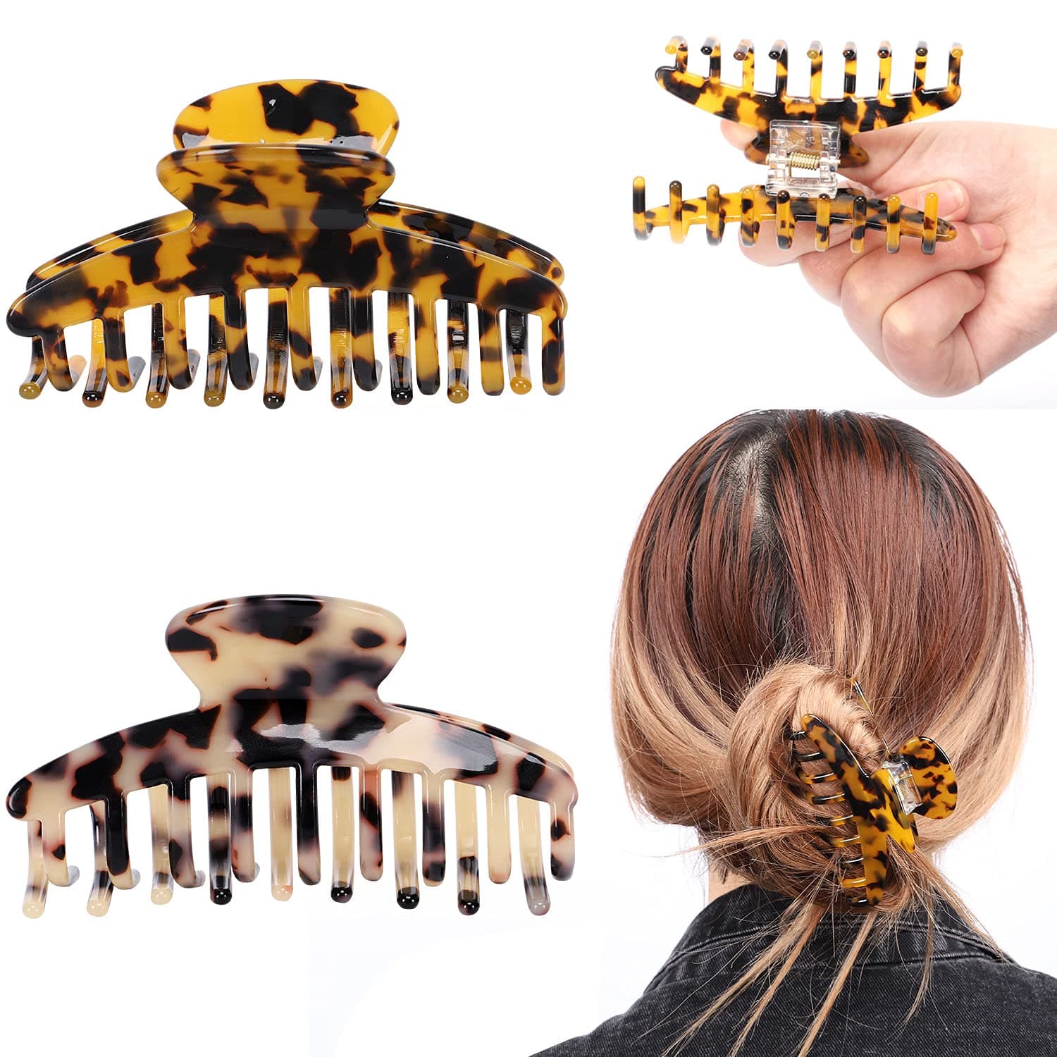 2Pcs Hair Claw Clips, Nonslip Leopard Design Jaw Hair Clips Thin and Thick Hair Fashion Hair Styling Accessories for Women and Girls