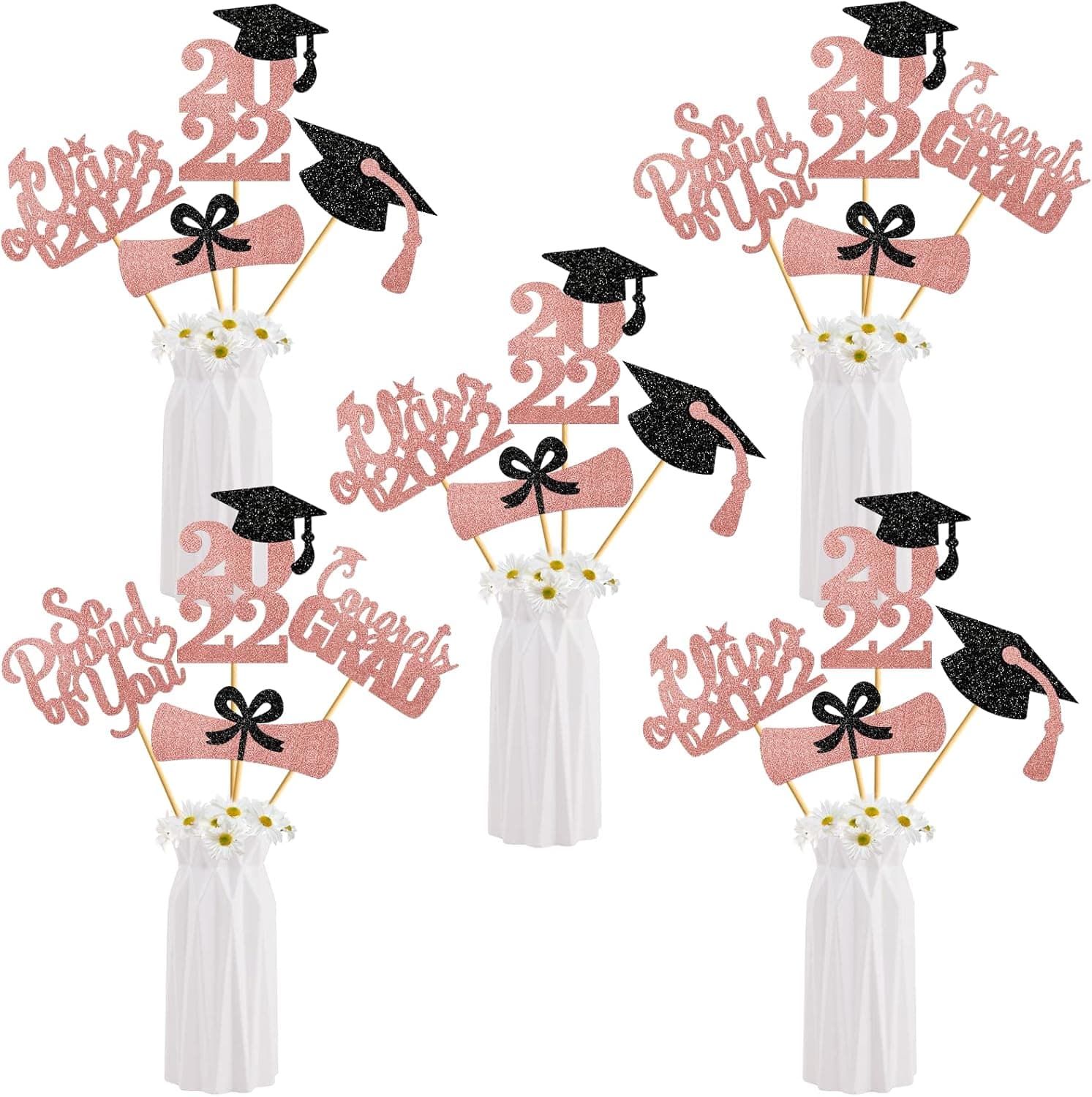 Glitter Rose Gold Graduation Centerpieces for Tables, 2022 Graduation Table Decorations 2022 Graduation Centerpiece Sticks Graduation Table Centerpieces, 2022 Graduation Party Centerpiece Sticks(24 Pcs)