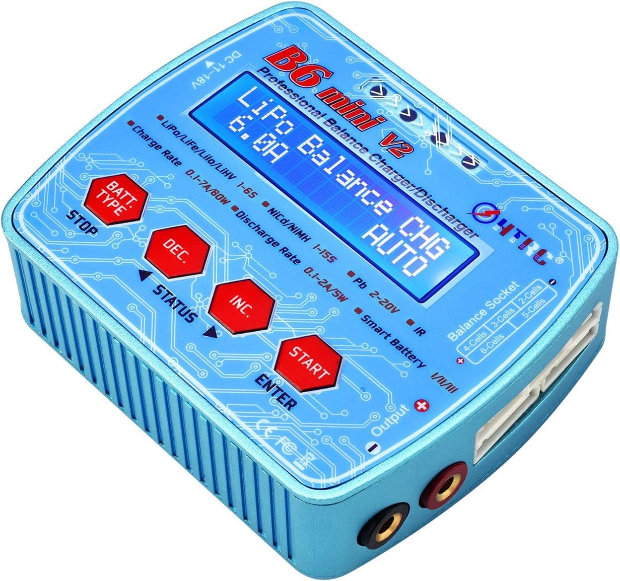 HTRC LiPo Charger 1-6S AC/DC Dual Power 80W 7A Digital B6Mini V2 RC Balance Discharger for Li-ion Life NiCd NiMH LiHV PB Smart Batteries