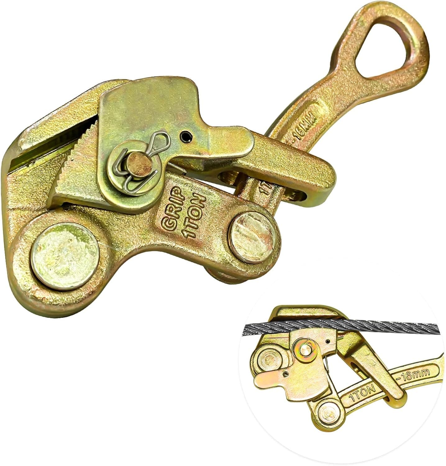 YATOINTO Cable Grip Steel Wire Puller 1 Ton, Cable Puller Tool for 2.5-16 mm Wire Rope, Maximum Load 2200lb, Multifunctional Pulling Tightening Tool with Swing Latch (1T)