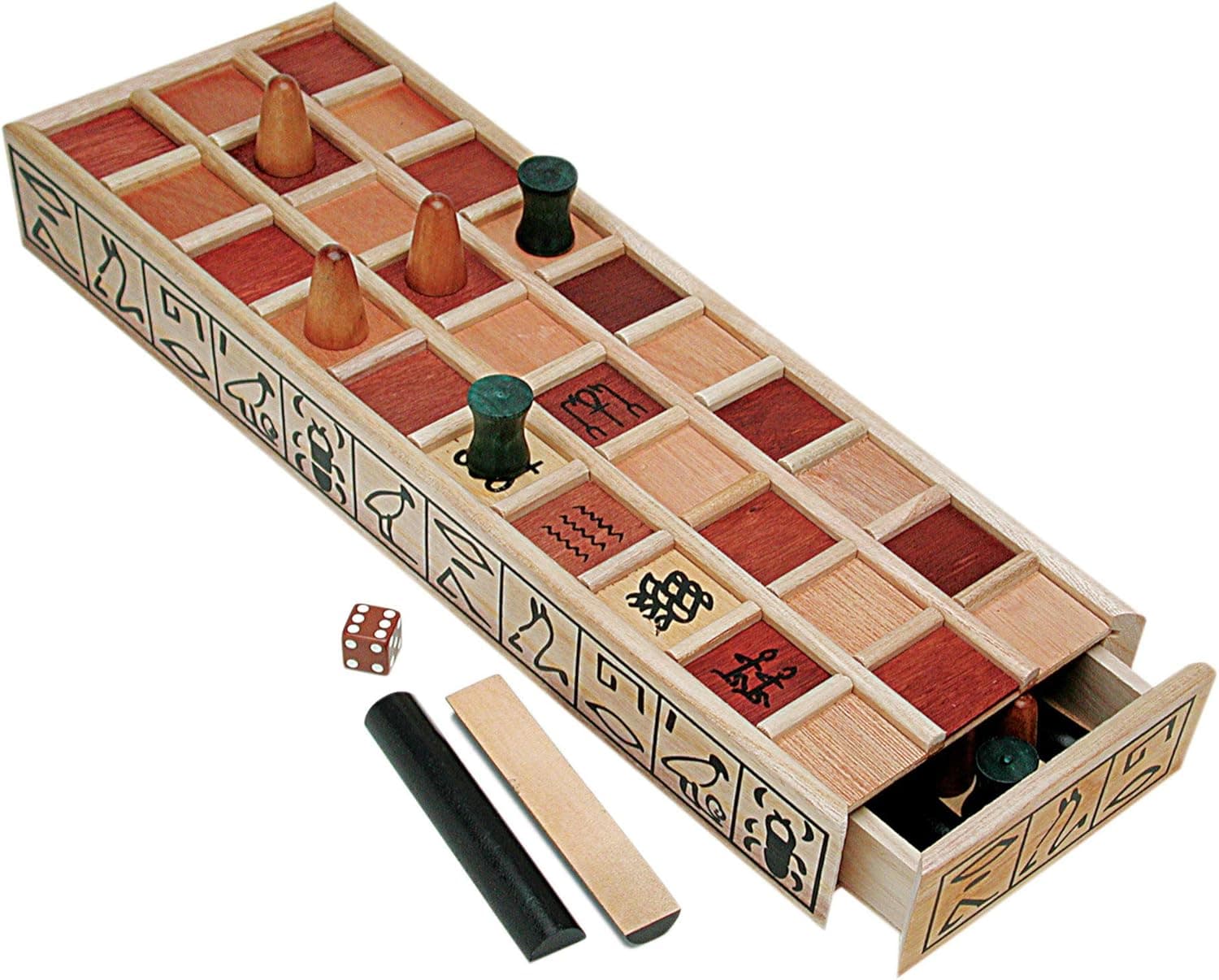 WE Games Senet Ancient Egyption Wooden Board Games, Strategy Board Game for Kids and Adults, Table Top Board Game with Built in Storage, with 10 Player Pieces, Keepsake Quality Desktop Game
