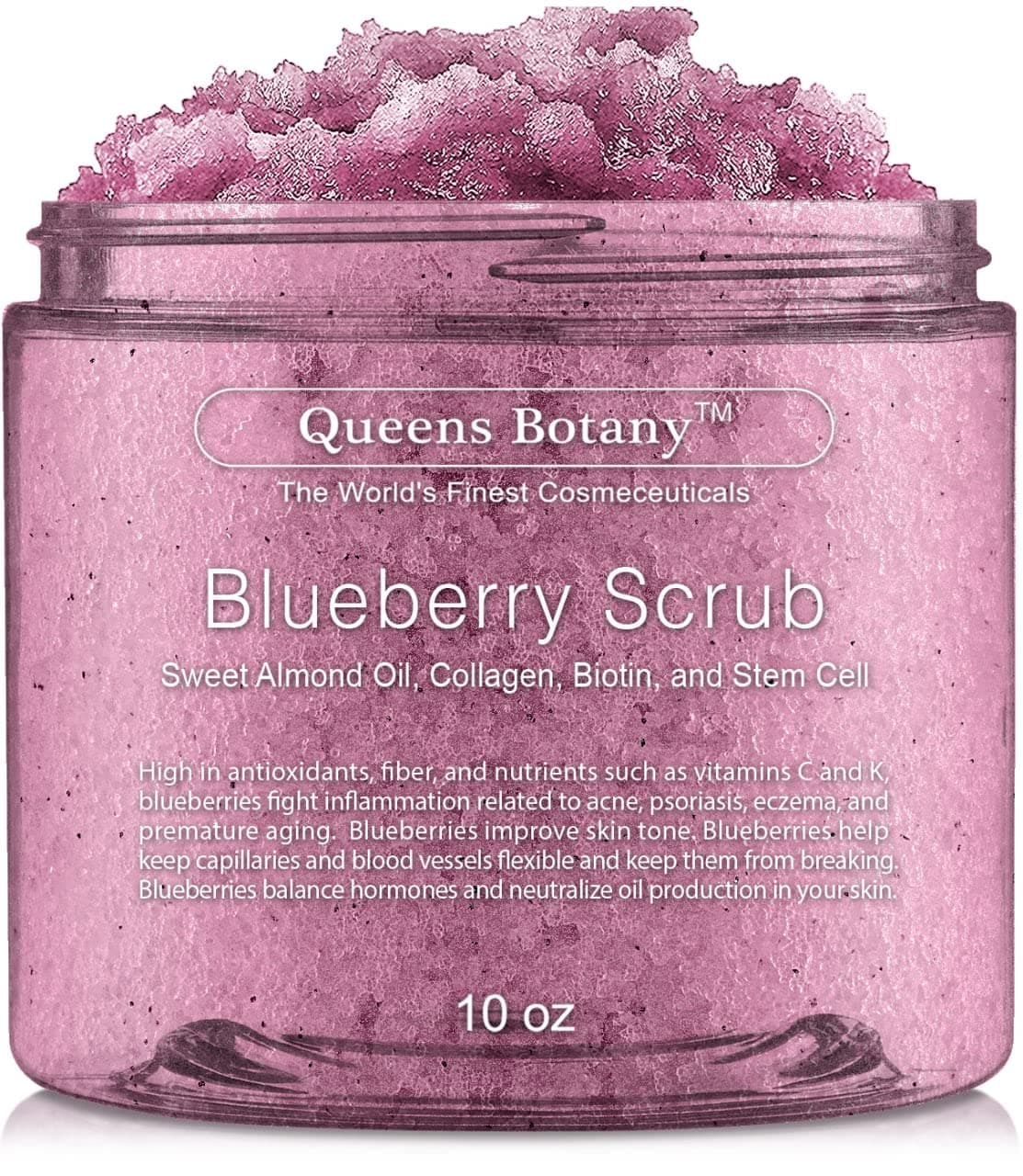 Blueberry Body Scrub - Moisturizing Almond Oil, Collagen, Biotin Stem Cell & Nourishing Body Oils - Exfoliating Salt Scrub For Body & Face -Win Against Aging, Acne, Eczema, Psoriasis & Dead Skin Scars- 10 oz