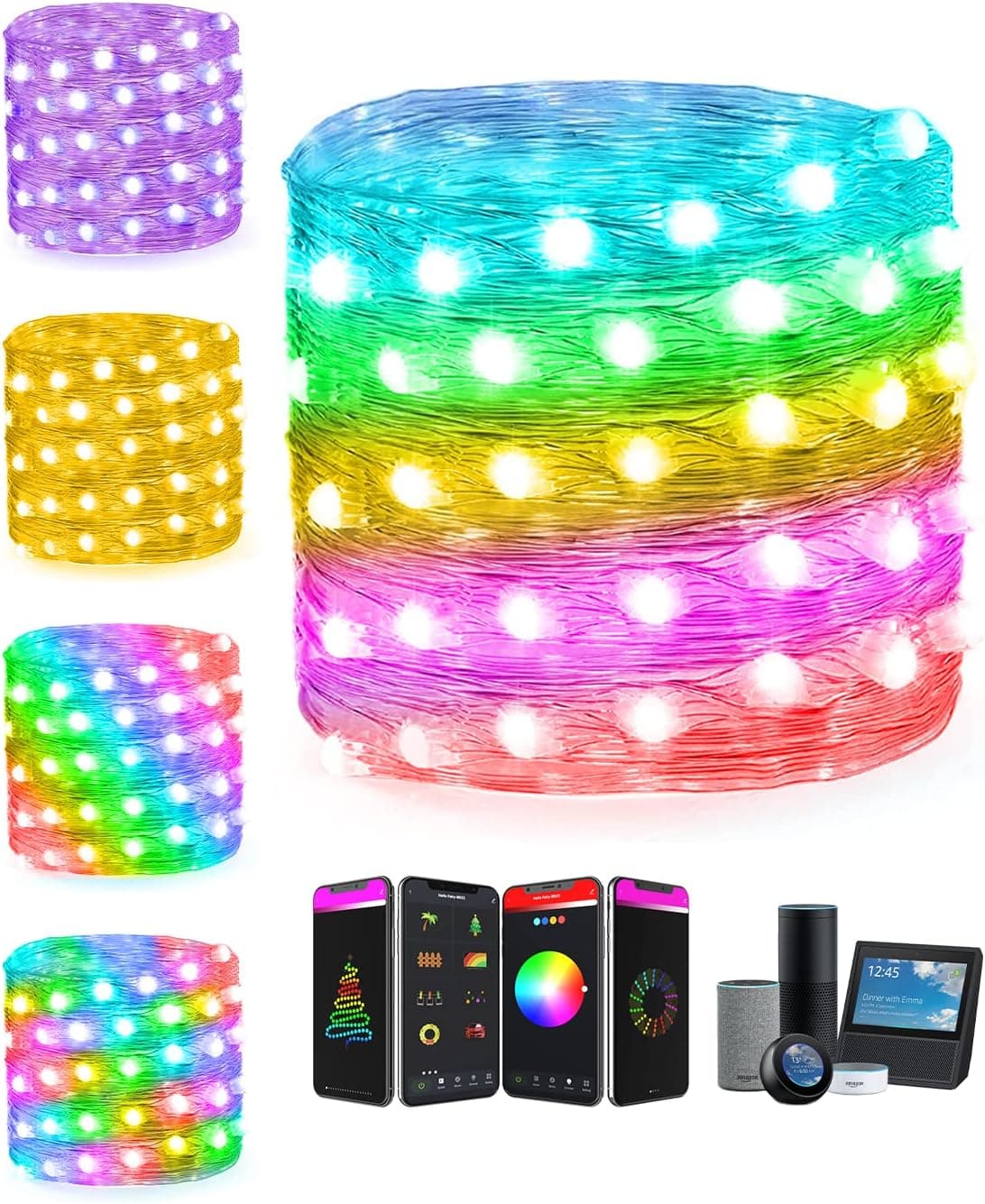 Popotan Smart Fairy String Lights - 16Ft 50 LEDs Twinkle Light Work with Alexa Google Home APP Control RGB Color Changing 20 Modes Music Sync Christmas Lights for Bedroom Party Wedding Craft Decor