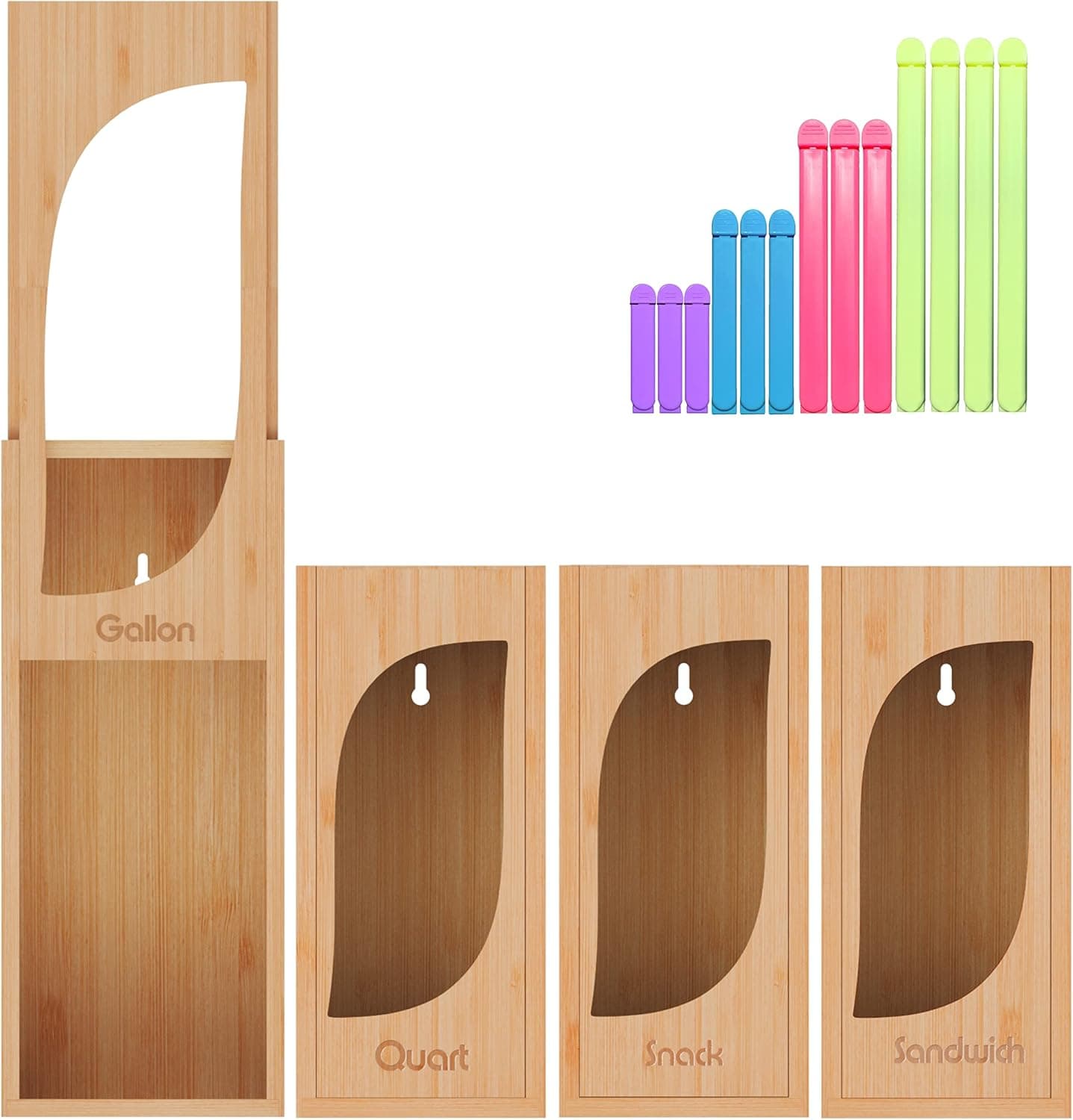 Housome® Bamboo Ziplock Organizer For Drawer-Tidy Your Kitchen With This Ziplock Bag Organizer For Drawer. With 4 Food Bag Compartments, Suitable For Gallon, Quart, Snack And Sandwich Bags Storage