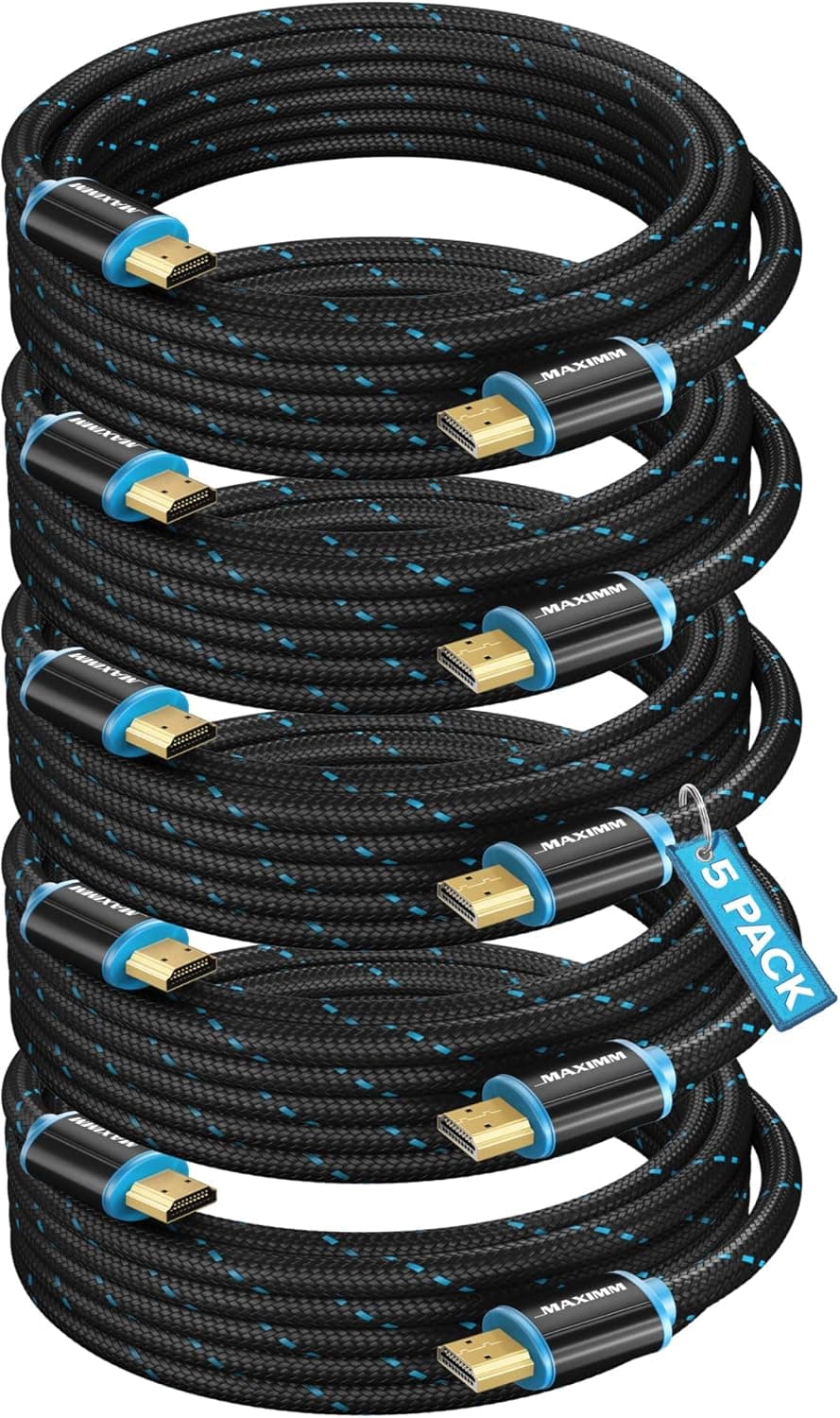 HDMI Cable 4K Ultra HD 8 Foot (5 Pack) Nylon Braided HDMI 2.0 Cable, High Speed 18Gbps 4K@60Hz HDR, 3D, 2160p, 1080p, HDCP 2.2, ARC, HDMI Cables for Monitors, HDTV