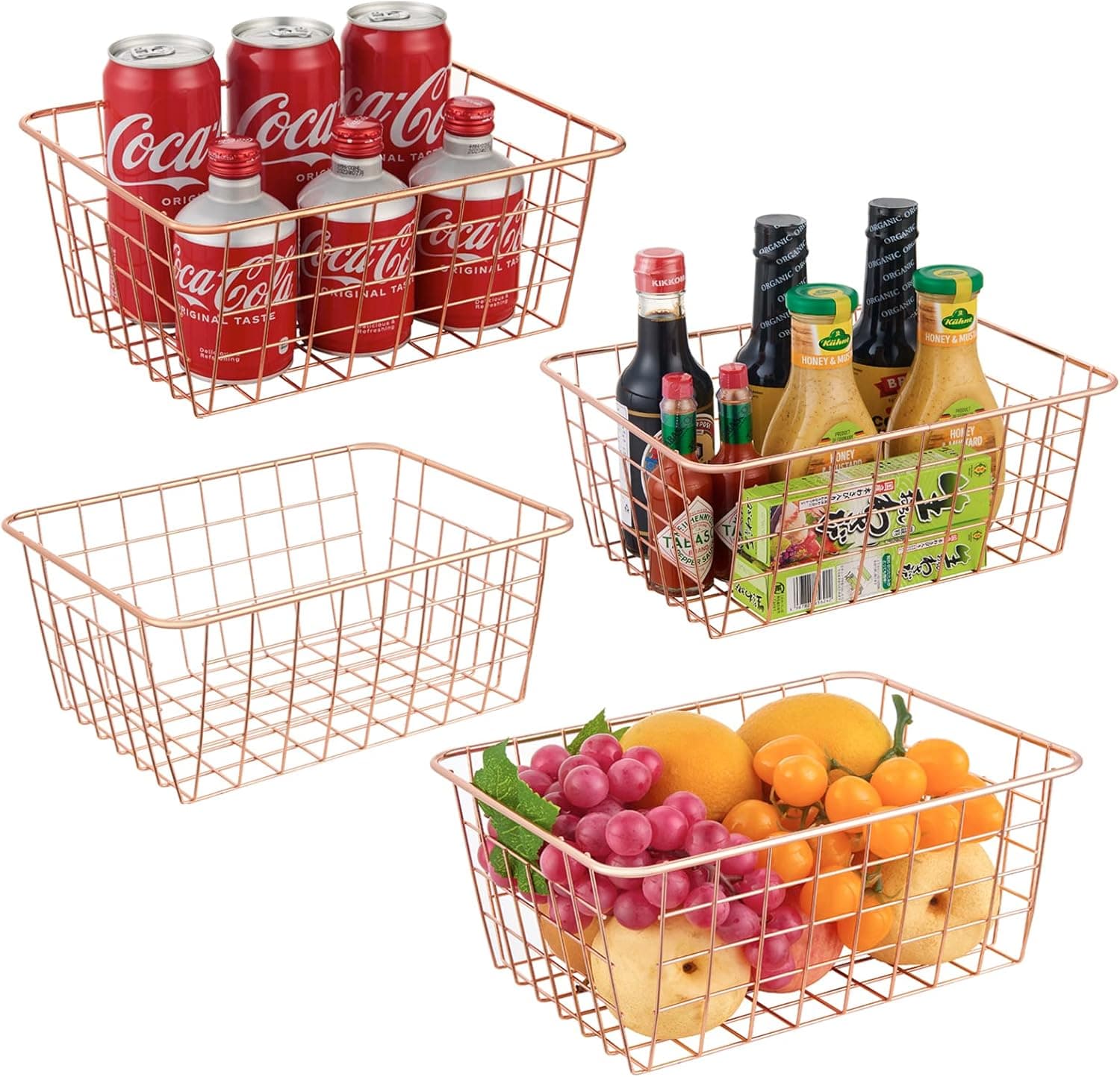Wire Storage Baskets, Household Pantry Baskets 4 Pack, Wire Baskets For Organizing, Countertop, Closet, Bedroom, Bathroom, Make Life Tidier Metal Basket