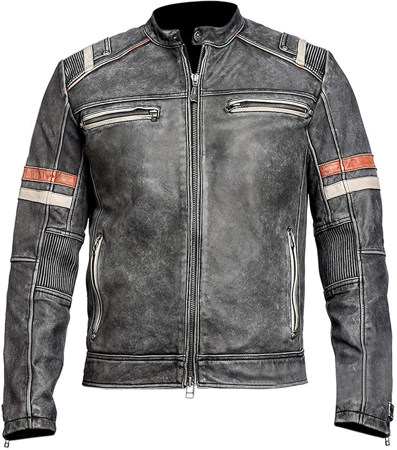 UGFashions Cafe Racer Jacket Mens Retro 2 Distressed Motorcycle Biker Black Leather Jacket