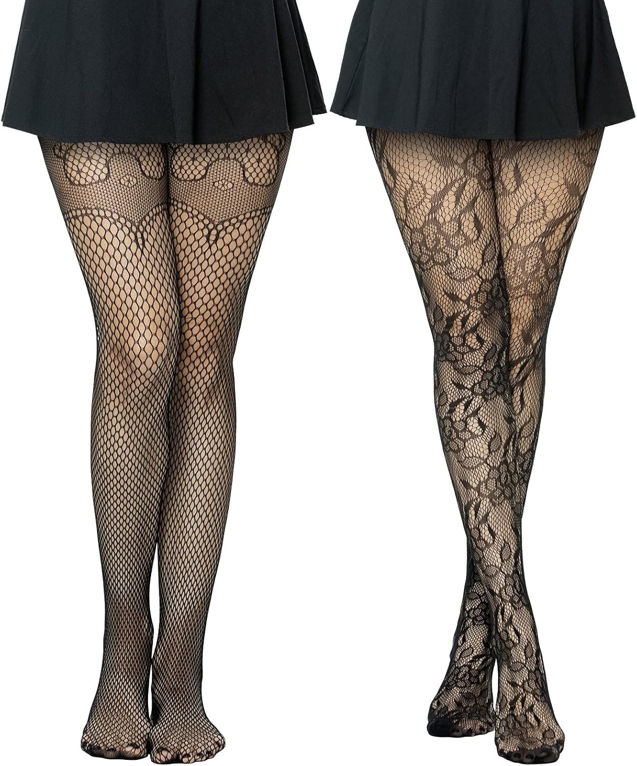 Tothereug Plus Size Fishnet Stockings, Lingerie Garter Belt Stocking Thigh High Stockings Suspender Pantyhose for Women 2 Pairs