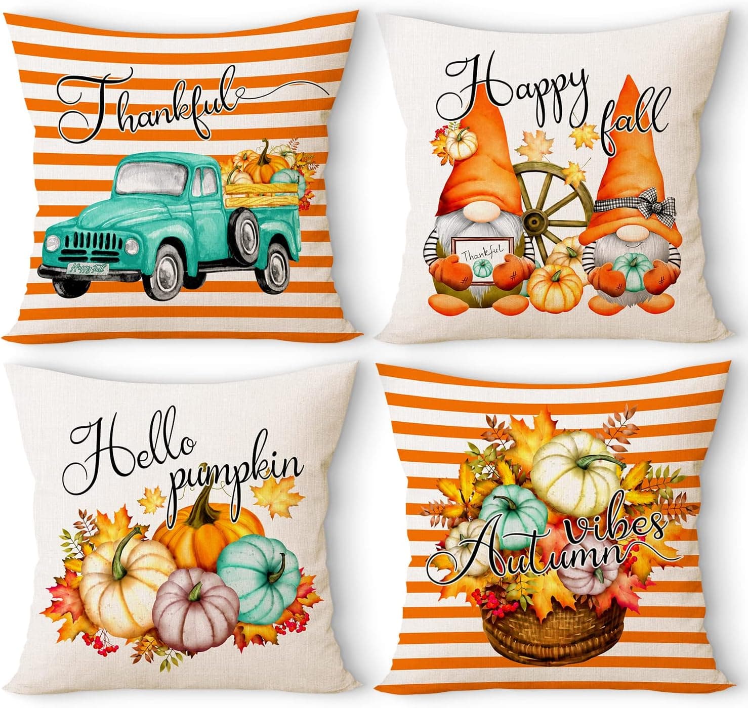 Ywlake Fall Throw Pillow Covers 26x26 Set of 4, Decorative Seasonal Holiday Autumn Thankful Hello Pumpkin Happy for Yall 26 x 26 Cushion Pillow Cases for Indoor Home House Bedroom Couch Decor