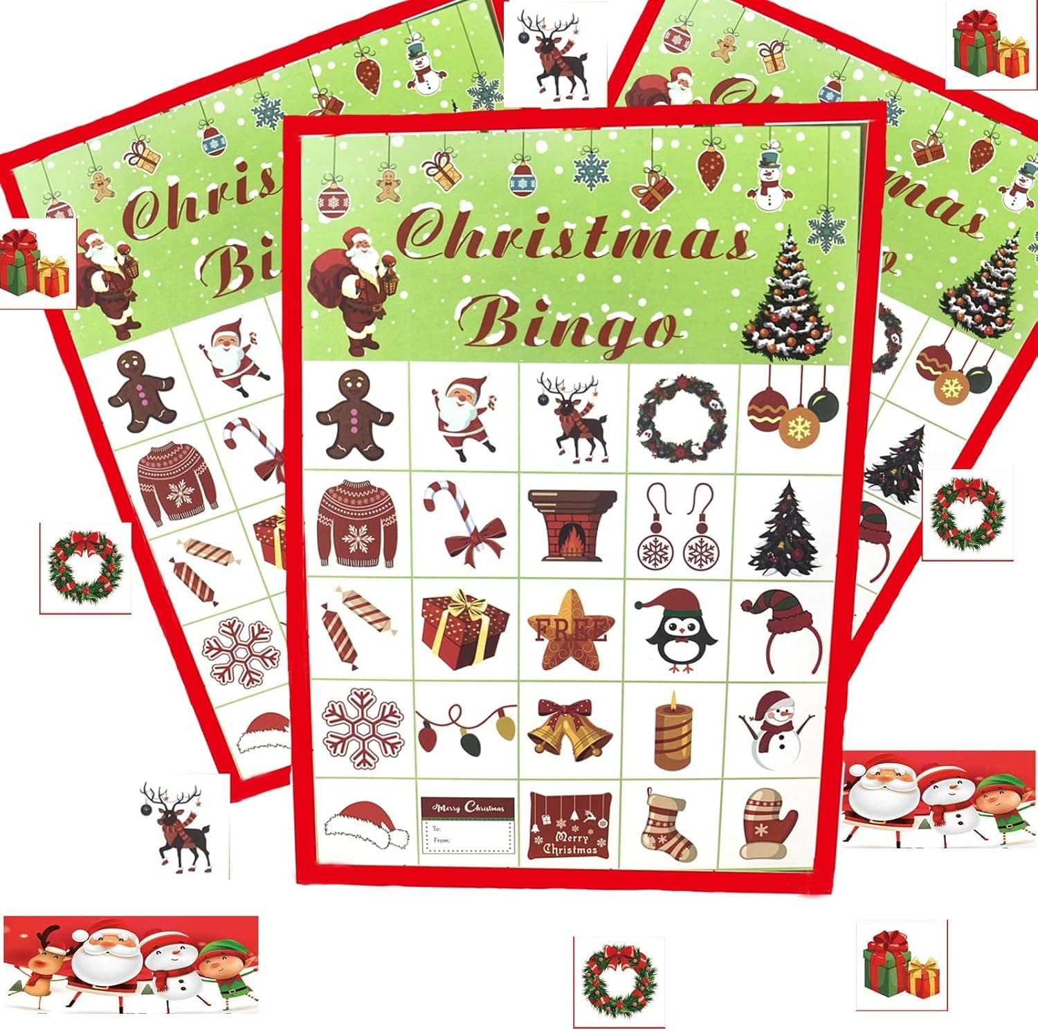 FUXHBFB Christmas Bingo Game Card for Kids, 24 Players Christmas Party Favor for Kids Family Activities, Party Card Games, School Classroom Games, Turkey Party Favors Supplies.