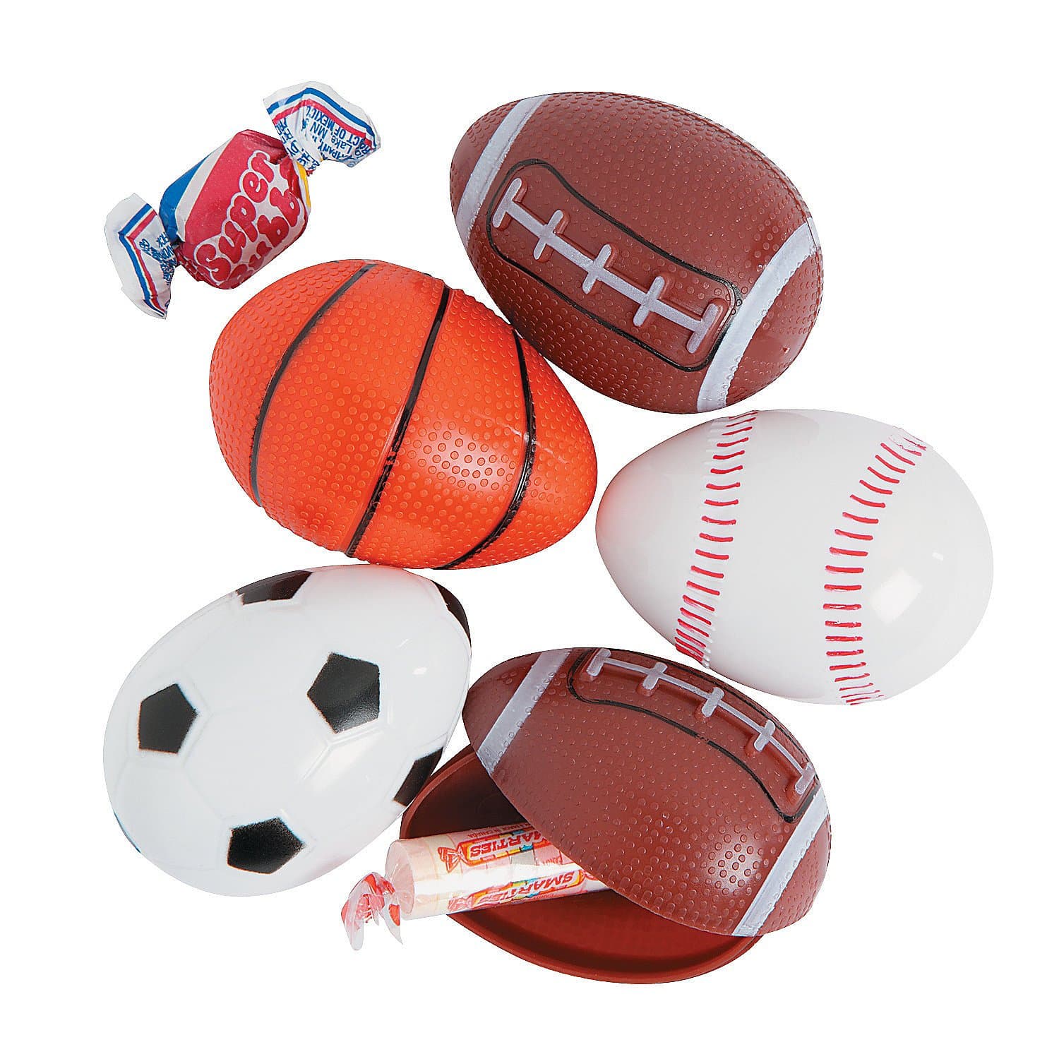 Fun Express - Candy Filled Sports Ball Eggs for Easter - Party Supplies - Pre - Filled Party Favors - Pre - Filled Plastic Containers - Easter - 12 Pieces