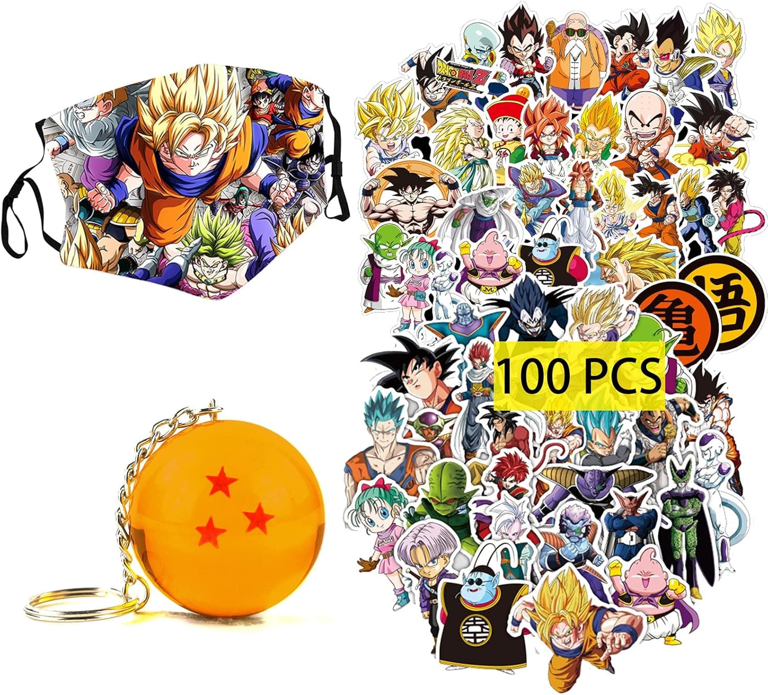 Cartoon Anime DBZ Stickers（100pcs with Anime Outdoor Mask and Keychains）Cartoon Anime Stickers Anime DBZ Merch Gifts Laptop Luggage Guitar for Teens