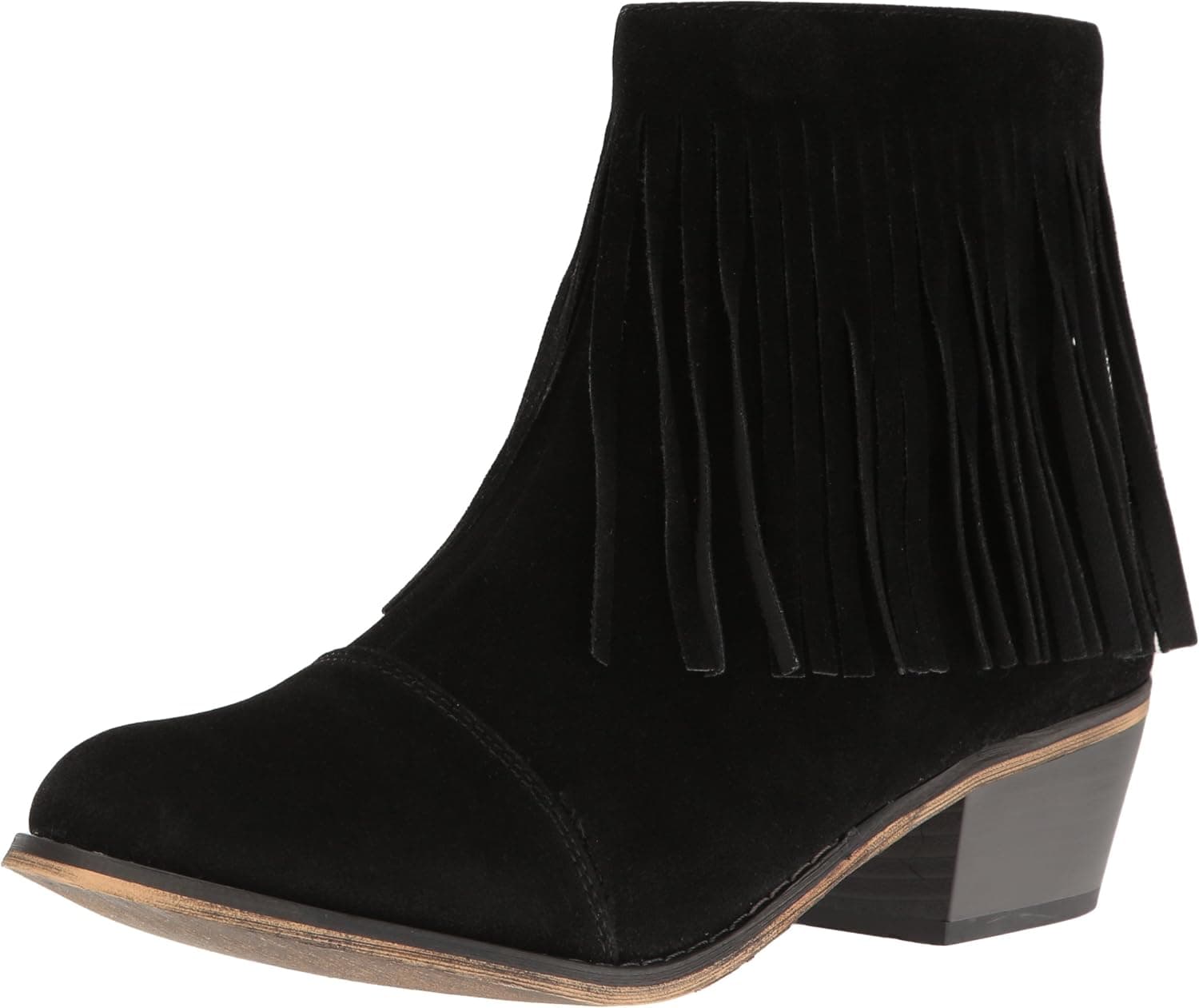 Breckelles Women Suede Fringe Cap Toe Ankle Booties, Black - 10 B(M) US