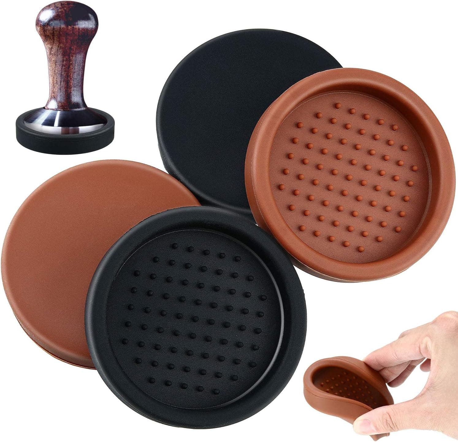 4 Pieces Silicone Coffee Tamper Mat Espresso Tamper Mat 63 mm 2.48 Inch Black Brown Rubber Tamping Mat Round Coffee Tamp Mat Barista Tools for Home Kitchen Office Bar Shop Coffee Accessories