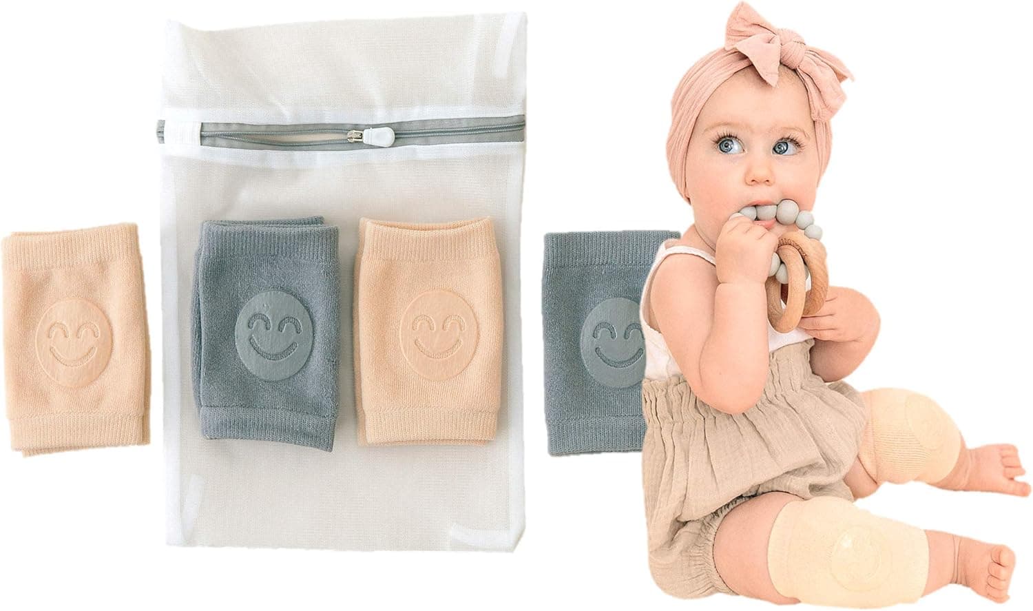 Baby Knee Pad for Crawling, Extra Stretchy Anti Slip, Unisex Baby and Toddler Protective Leg Cover and Leg Warmer, 4 Pairs Plus Laundry Mesh Bag