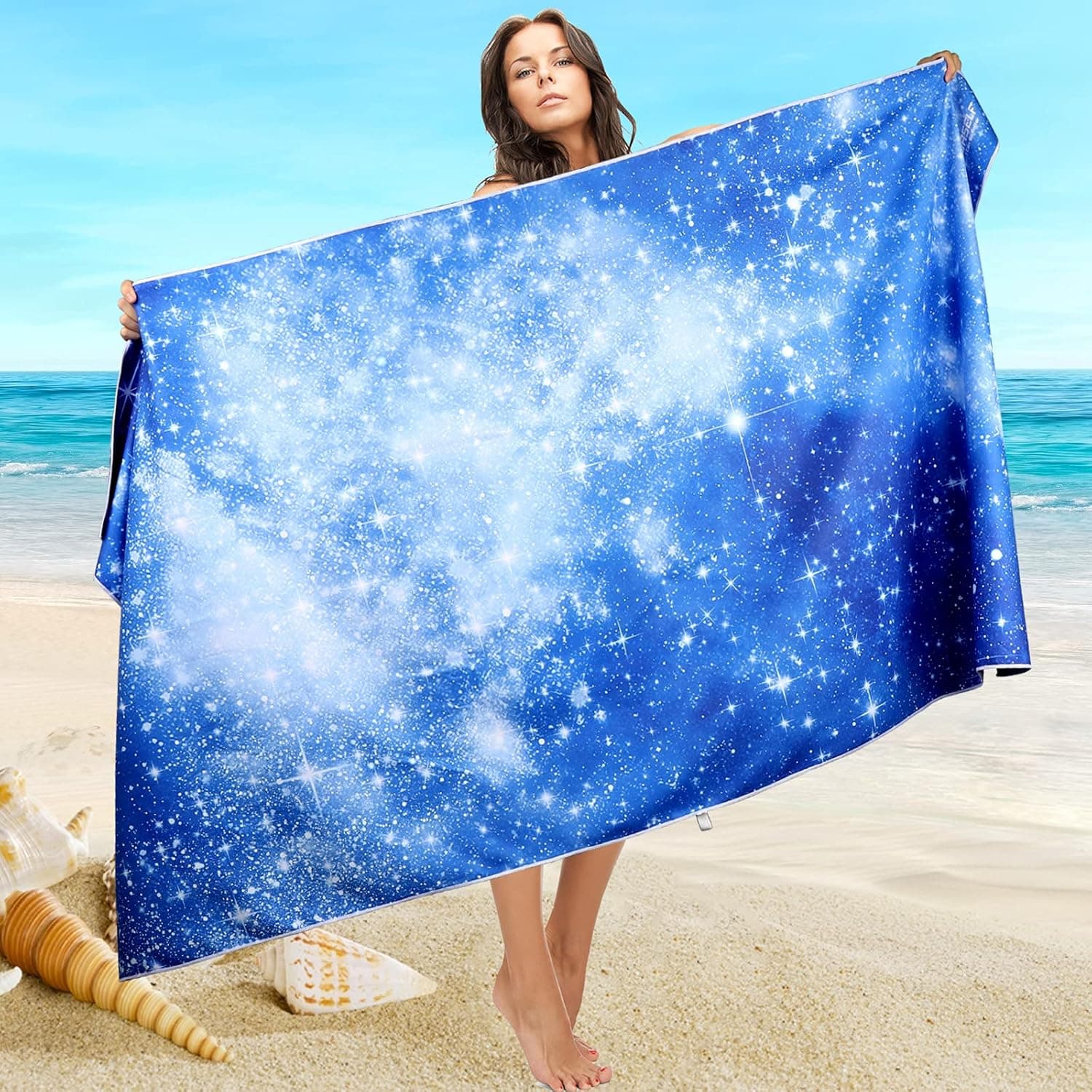 SYOURSELF Microfiber Beach Towel for Travel, 71"x 35",Extra Large Beach Towels,Quick Dry,Super Absorbent, Lightweight Sand Free Towel for Pool, Swim, Water Sports, Gym, Camping,Outdoor,Picnic(Bstarry)