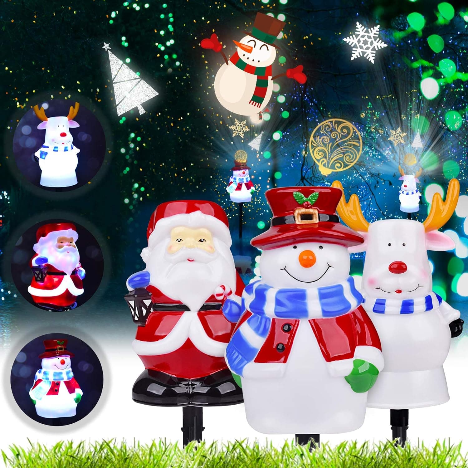 TAOPE Christmas Lights Outdoor, 3 in 1 Christmas Decorations LED Lights Outdoor Waterproof, 2020 Snowman Santa Reindeer Christmas Decorations Ornament for Patio, Yard, Lawn