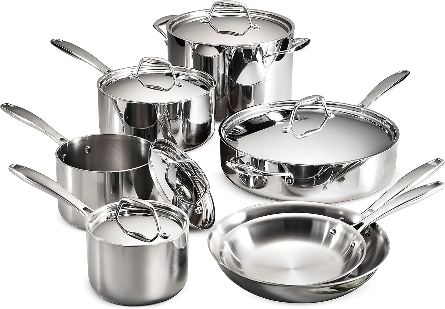 Tramontina 80116/249DS Gourmet Stainless Steel Induction-Ready Tri-Ply Clad 12-Piece Cookware Set, NSF-Certified, Made in Brazil